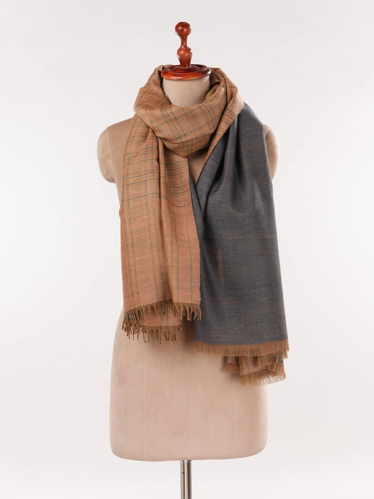 Caramel Tan and Slate Grey Dual Shade Soft Pashmina Shawl