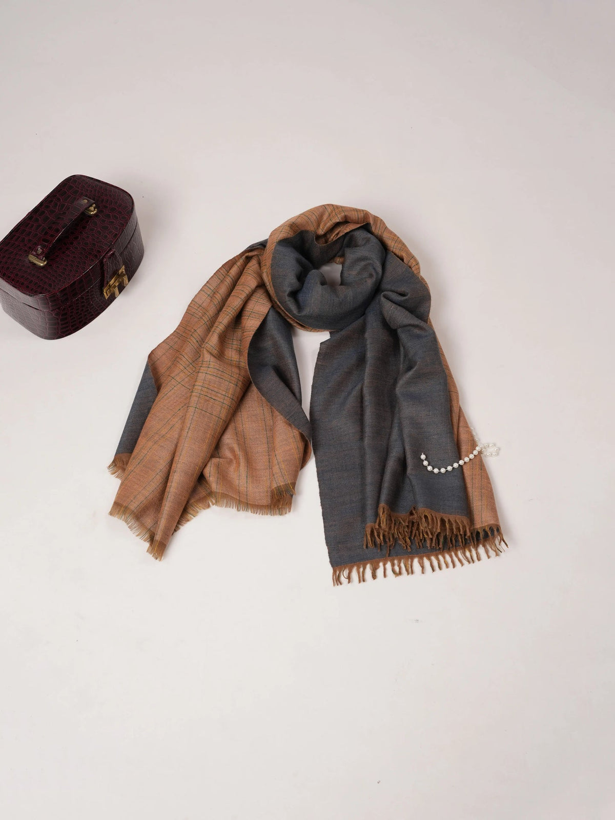 Caramel Tan and Slate Grey Dual Shade Soft Pashmina Shawl