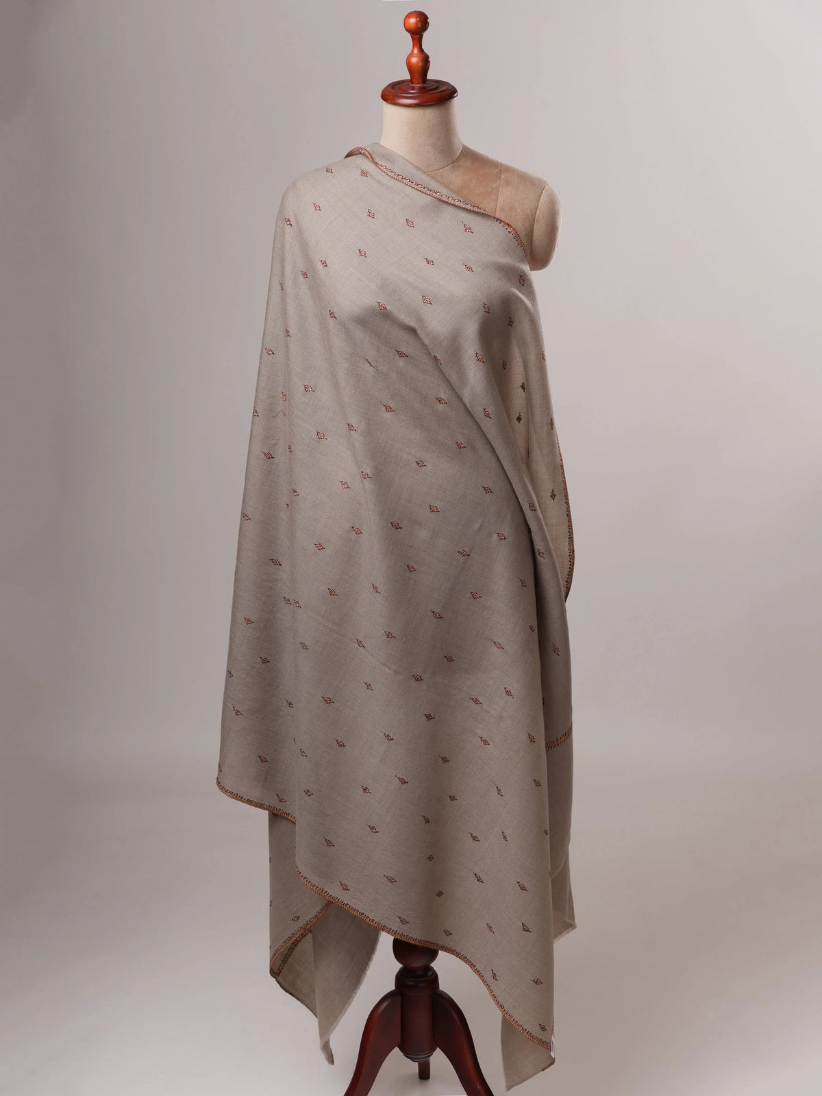 Fine Wool Shawl with Hand Embroidered Machie Booti Motifs Shahkaar