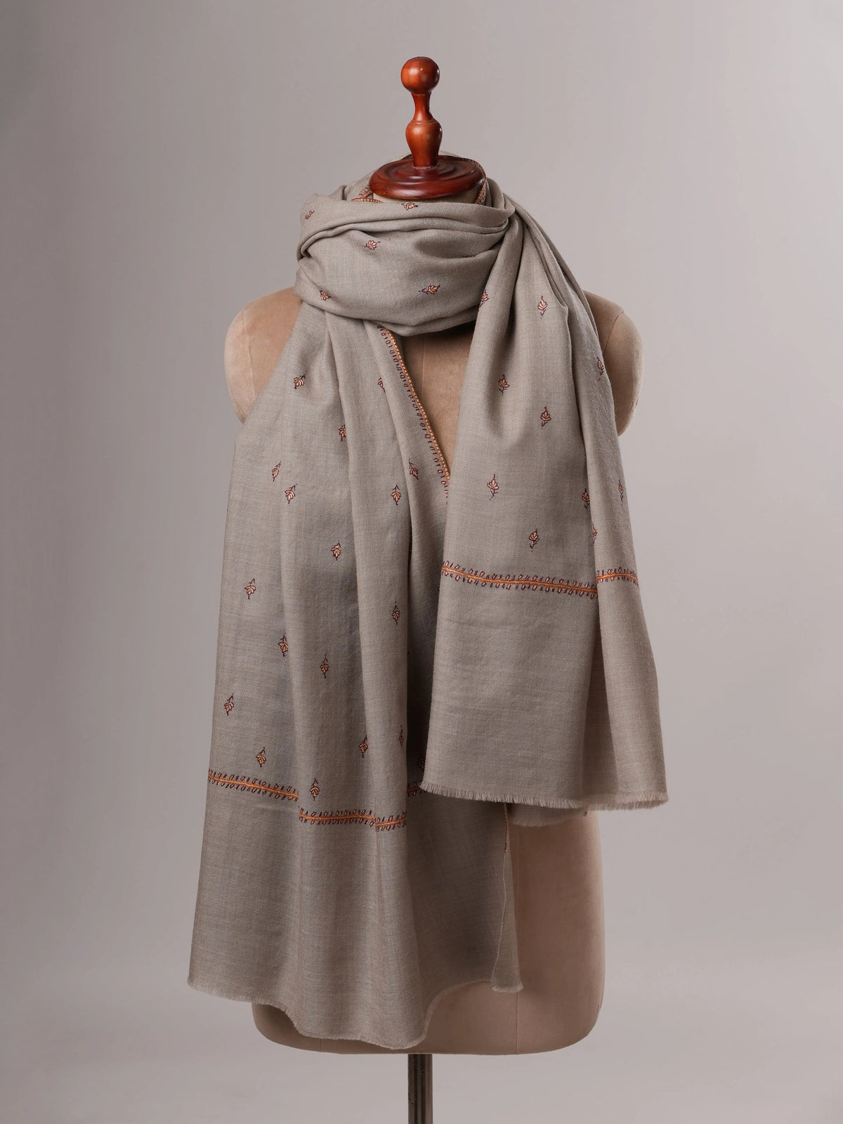Fine Wool Shawl with Hand Embroidered Machie Booti Motifs Shahkaar