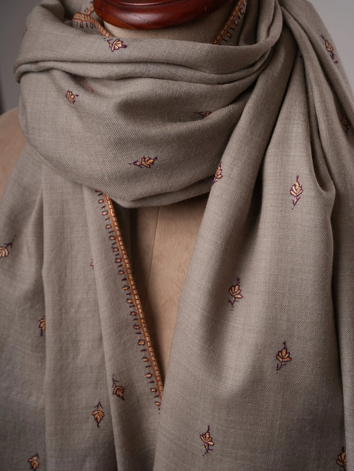 Fine Wool Shawl with Hand Embroidered Machie Booti Motifs Shahkaar
