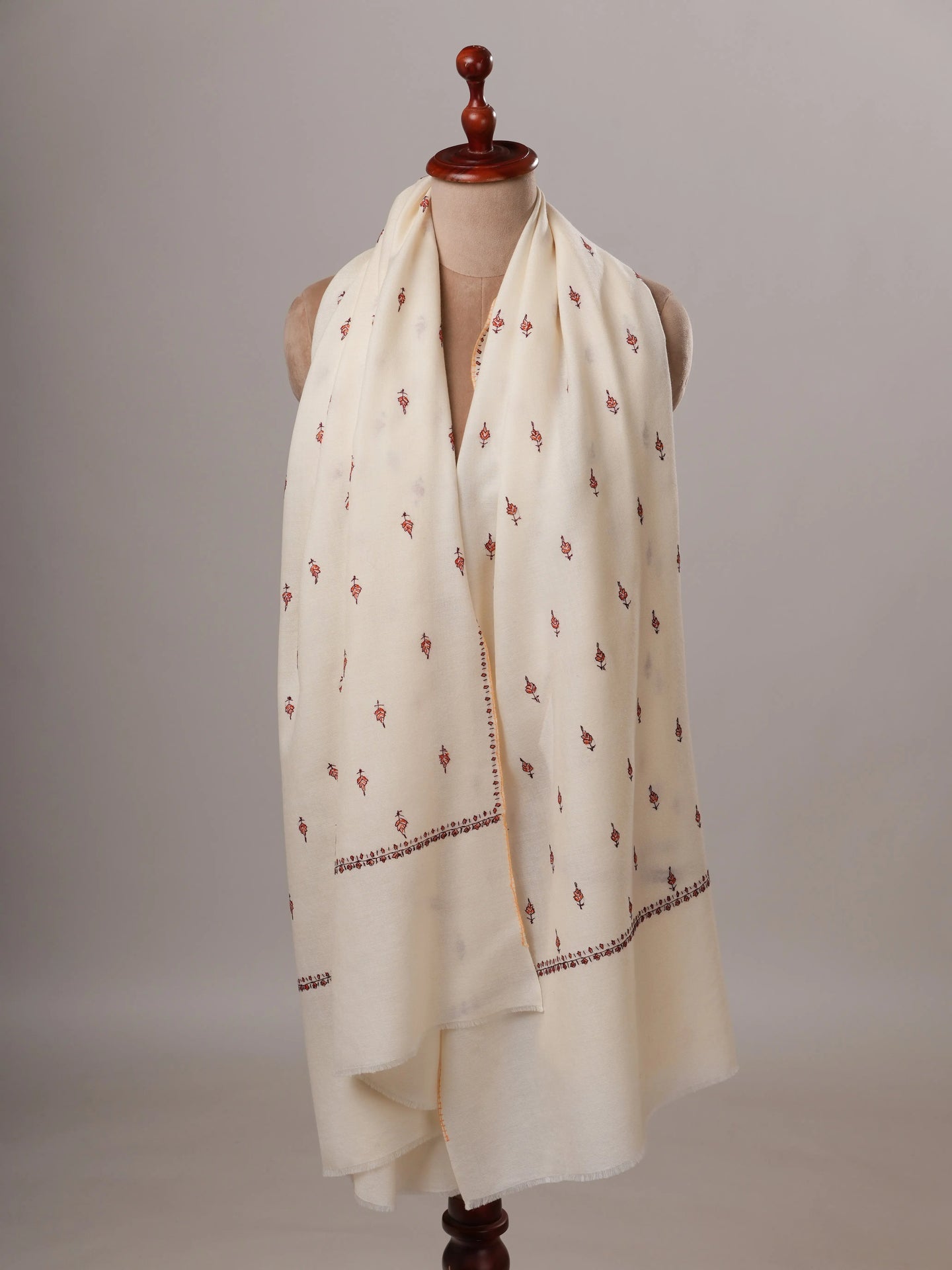 White Mâché Booti Soft Fine Wool Shawl Shahkaar Global