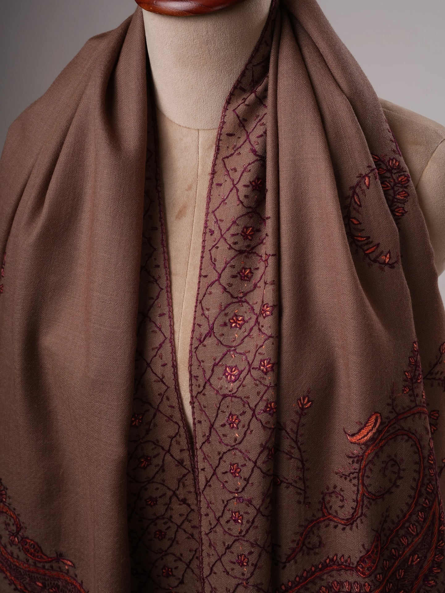Fine Wool Shawl with Hand Embroidered Paisley Design Shahkaar