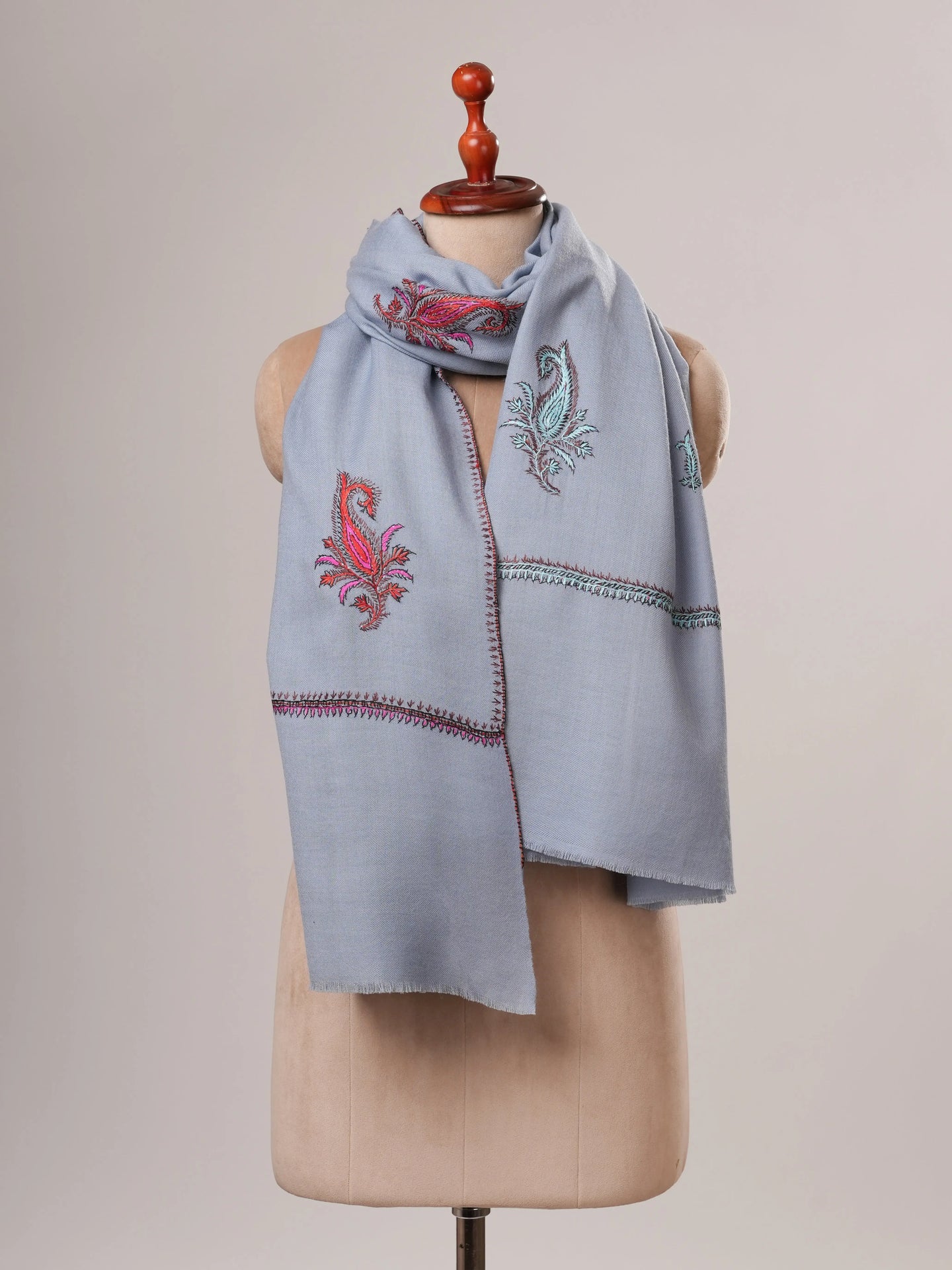Baby Blue Aksi Hand Embroidered Fine Wool Shawl Shahkaar