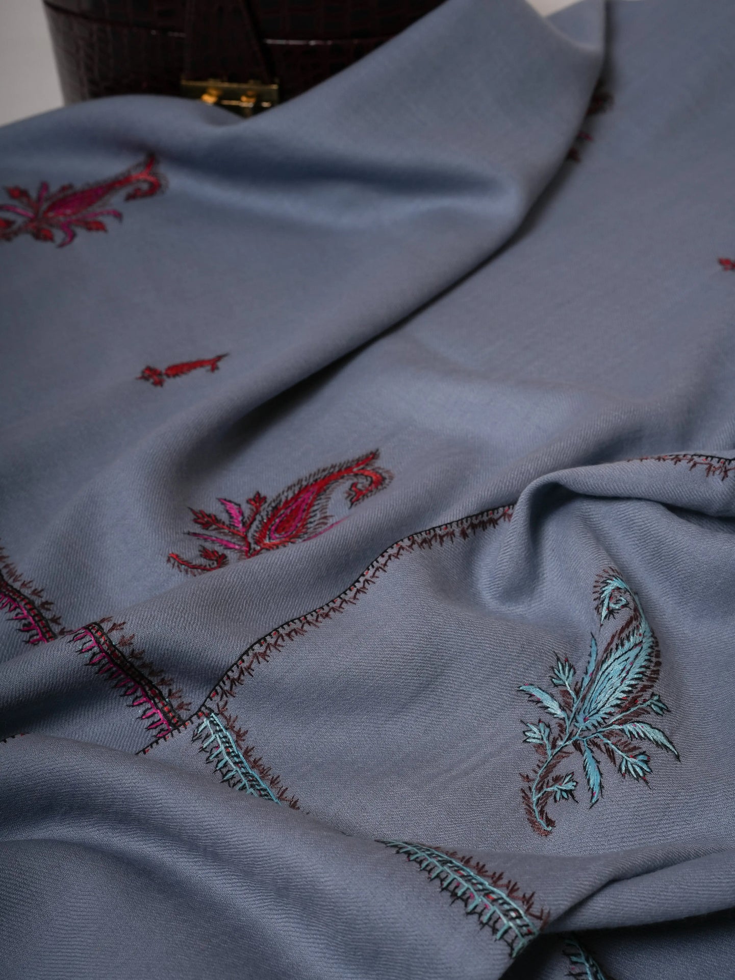 Baby Blue Aksi Hand Embroidered Fine Wool Shawl Shahkaar