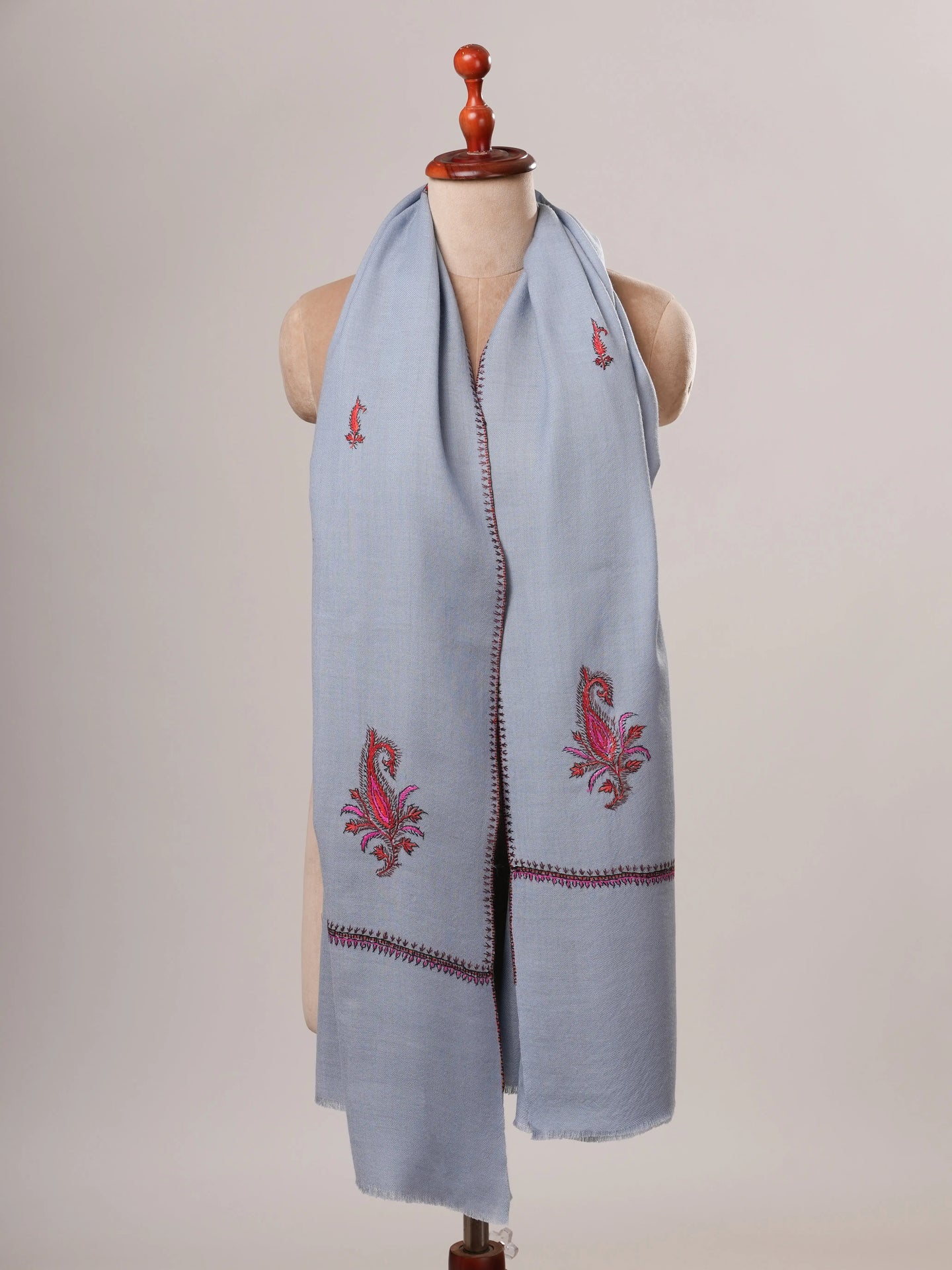 Baby Blue Aksi Hand Embroidered Fine Wool Shawl Shahkaar