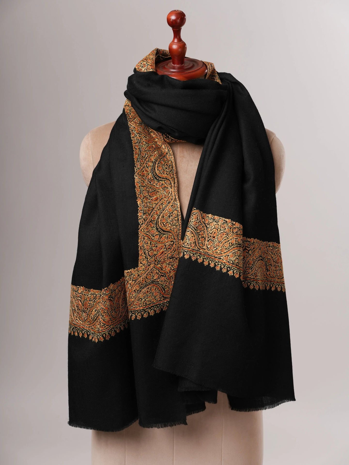Dark Blue Fine Wool Shawl with Daur Dar Hand Embroidery Shahkaar