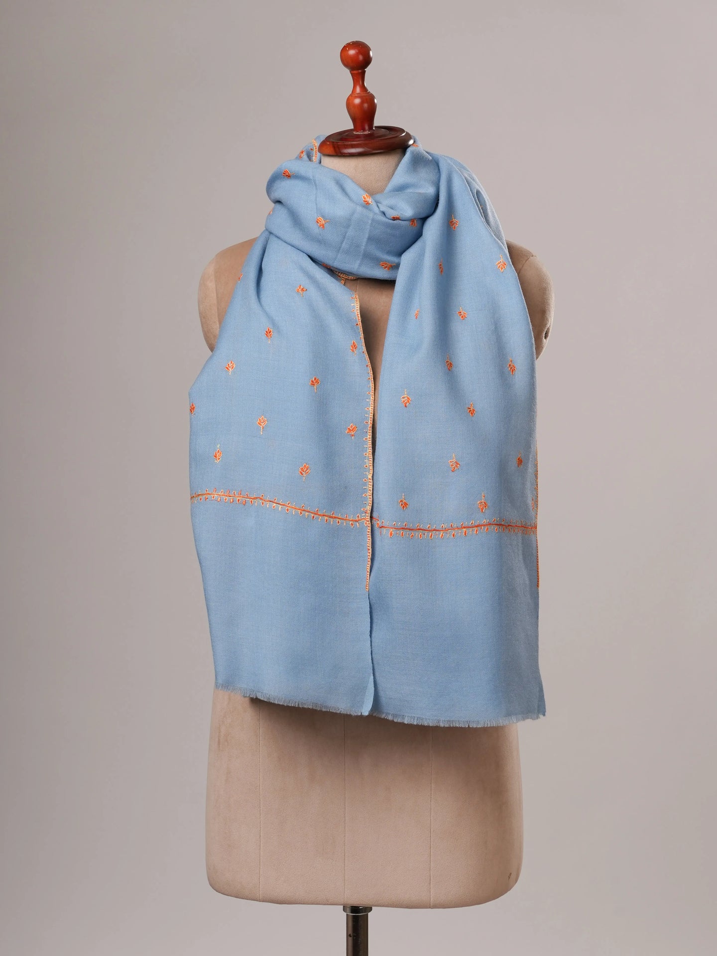 Baby Blue Fine Wool Machie Booti Shawl Shahkaar