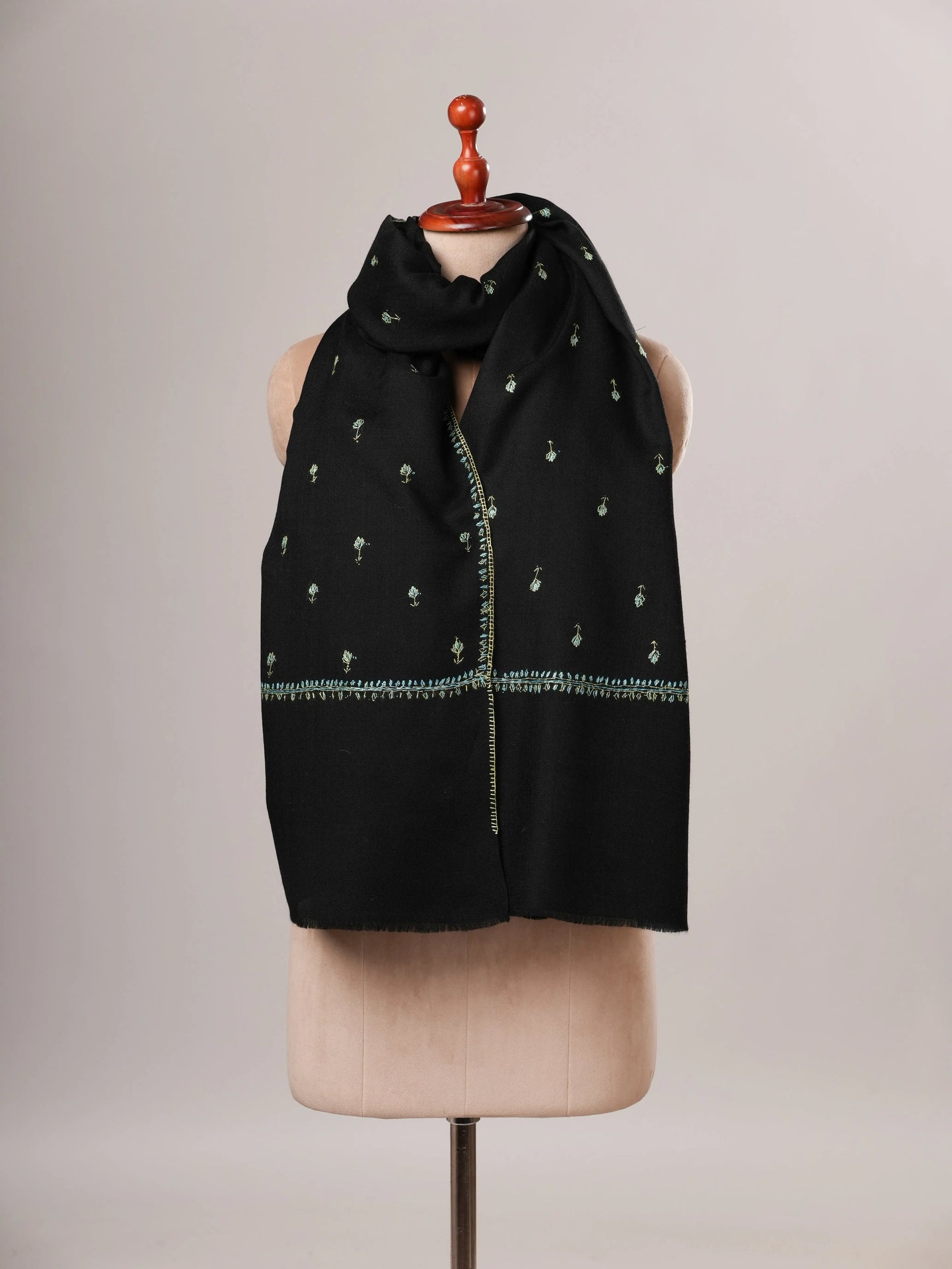 Black Fine Wool Machie Booti Kashmiri Shawl Shahkaar Global