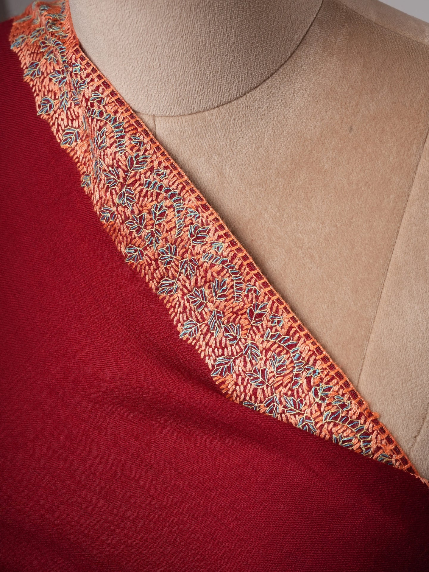 Fine Wool Shawl with Hand Embroidered Neemdaur Motifs Shahkaar