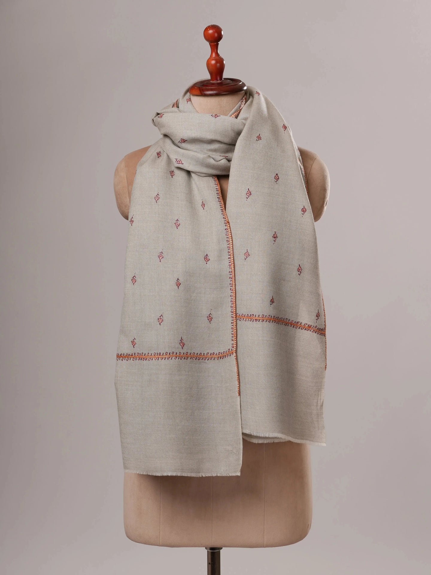 Grey Fine Wool Machie Booti Hand Embroidered Shawl Shahkaar