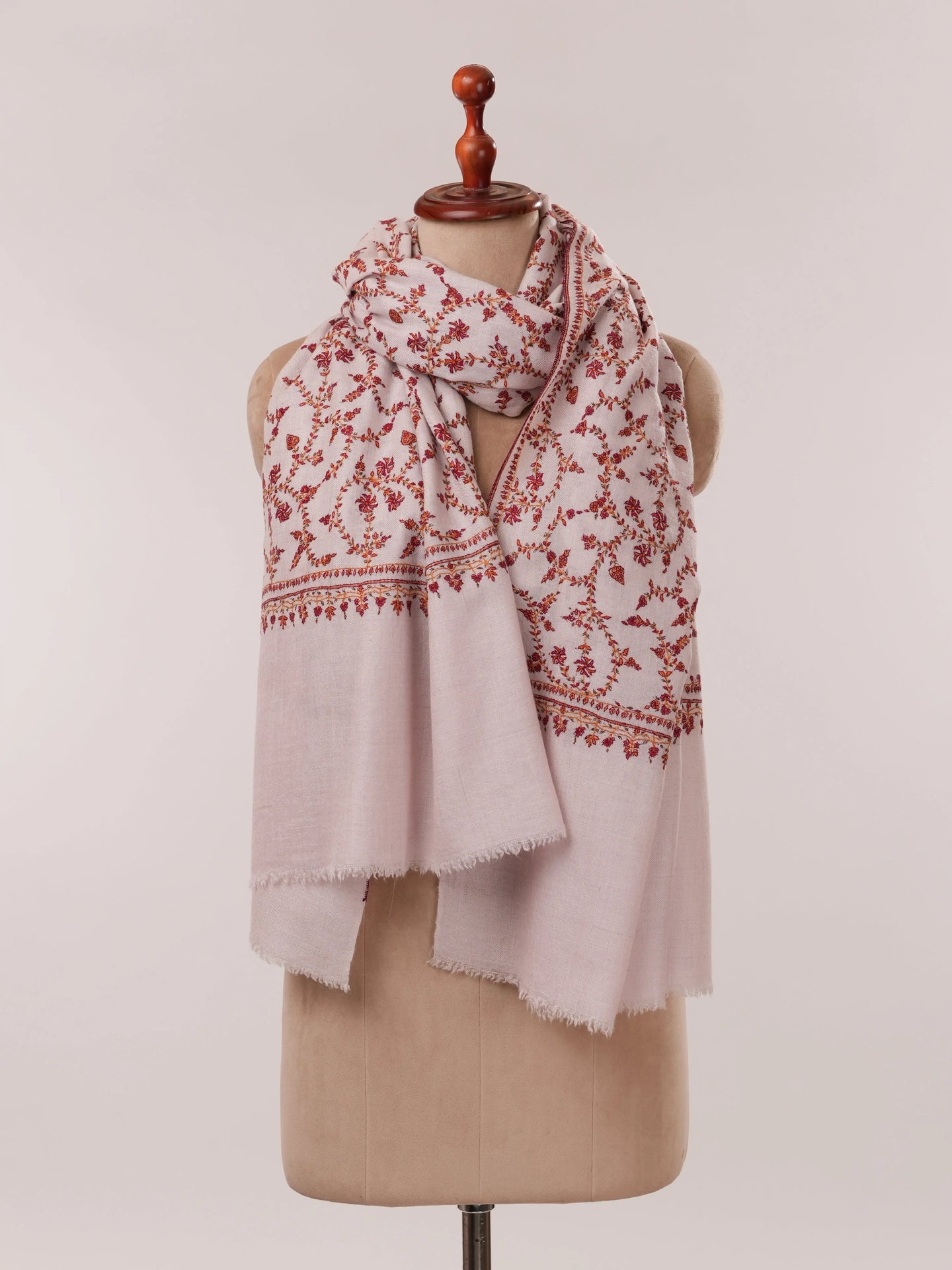 Baby Pink Pure Pashmina Shawl with Hand Sozni Embroidery Shahkaar.com