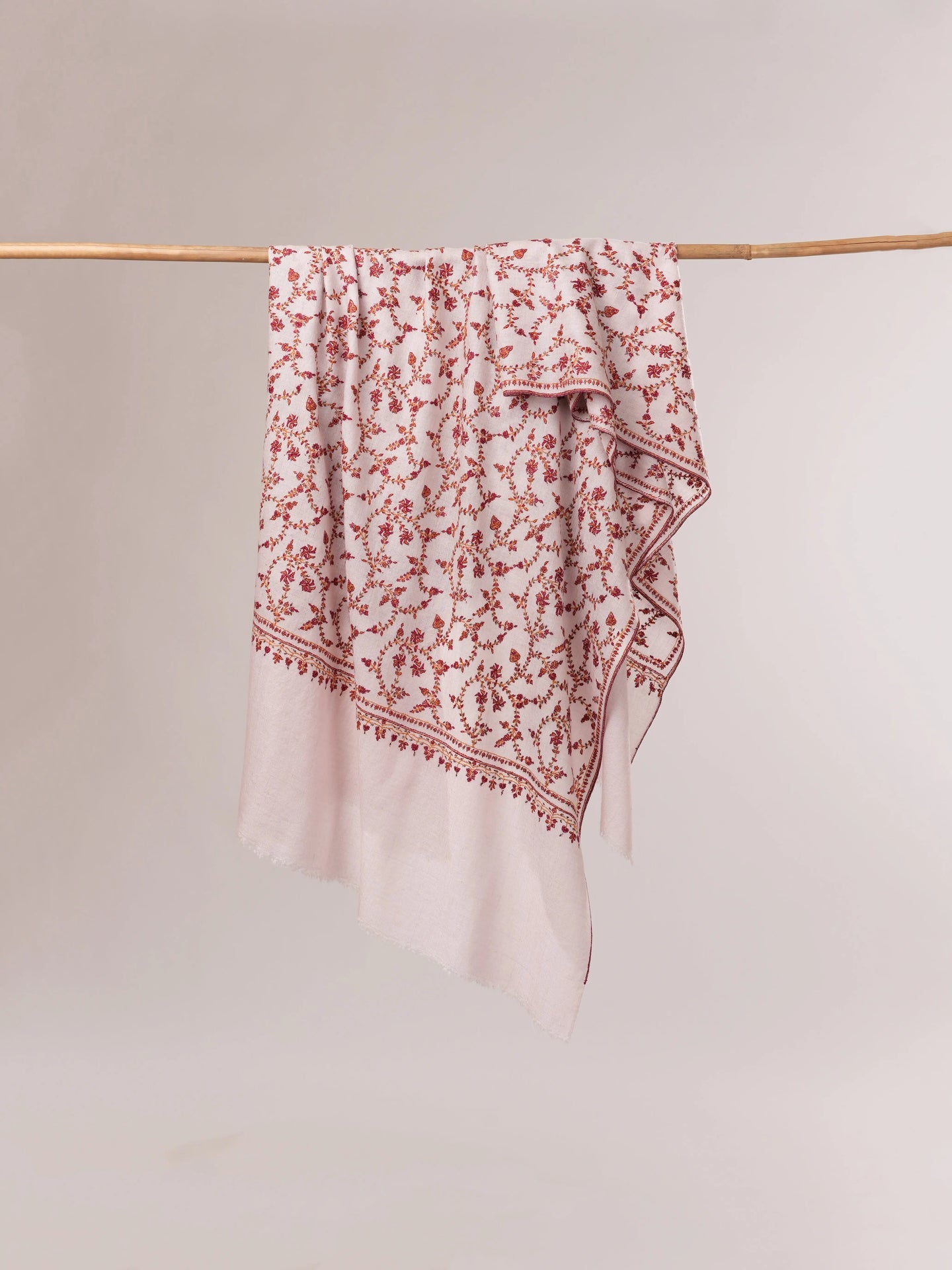 Baby Pink Pure Pashmina Shawl with Hand Sozni Embroidery Shahkaar.com