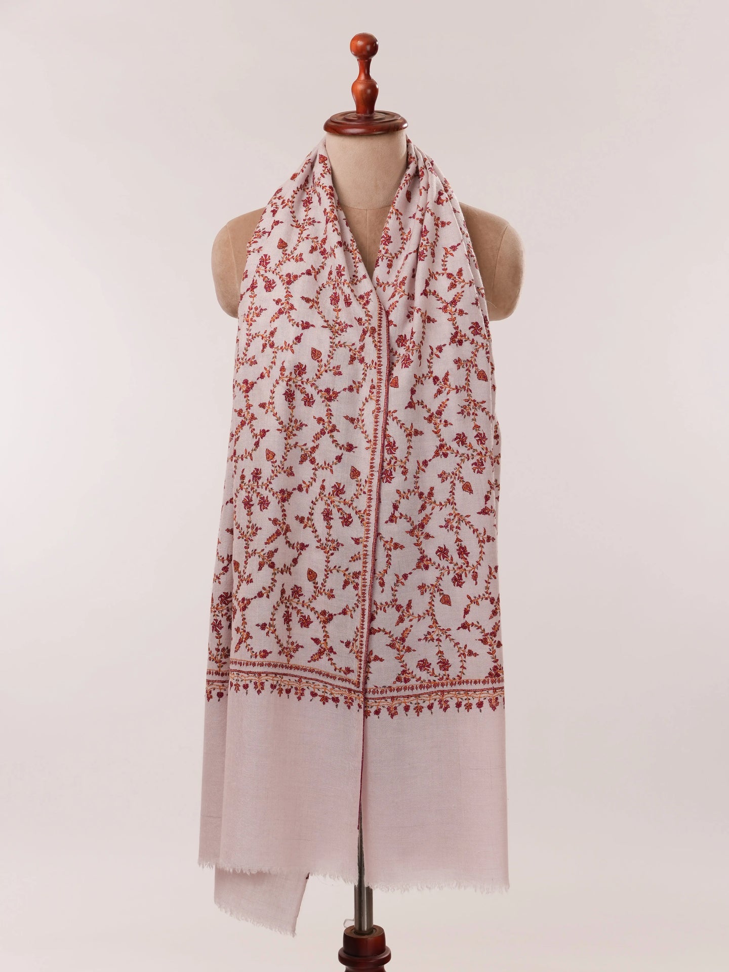 Baby Pink Pure Pashmina Shawl with Hand Sozni Embroidery Shahkaar.com
