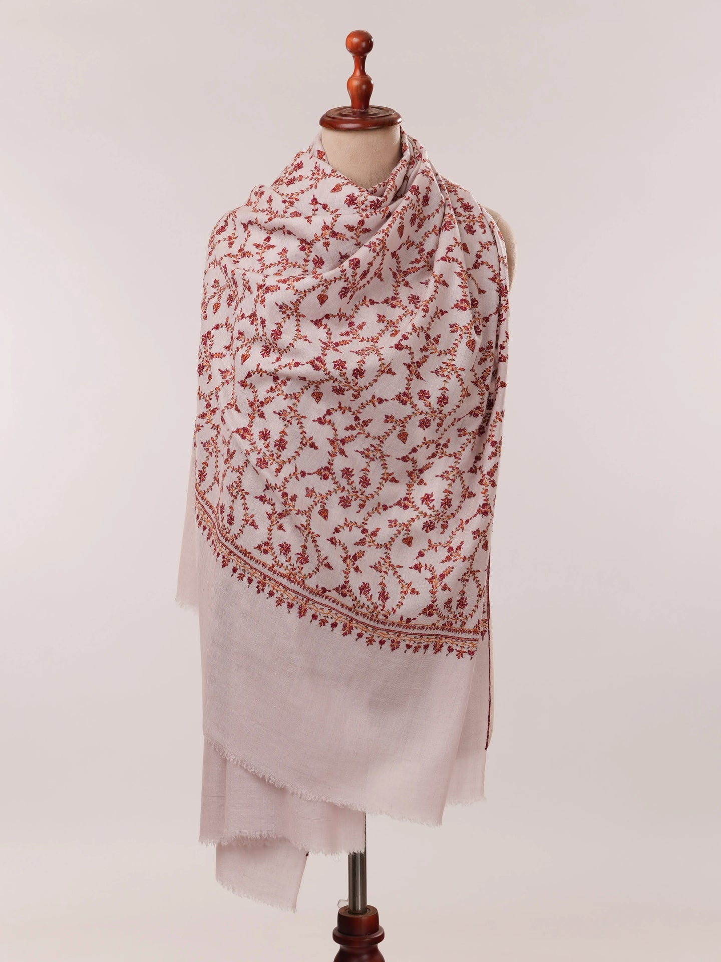 Baby Pink Pure Pashmina Shawl with Hand Sozni Embroidery Shahkaar.com