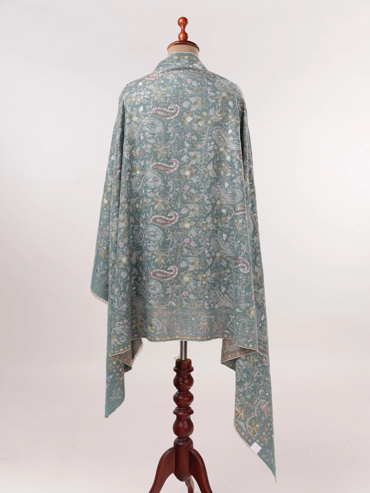 Kalamkari Greenish Handwoven Pashmina Shawl with Hand Embroidery Shahkaar.com