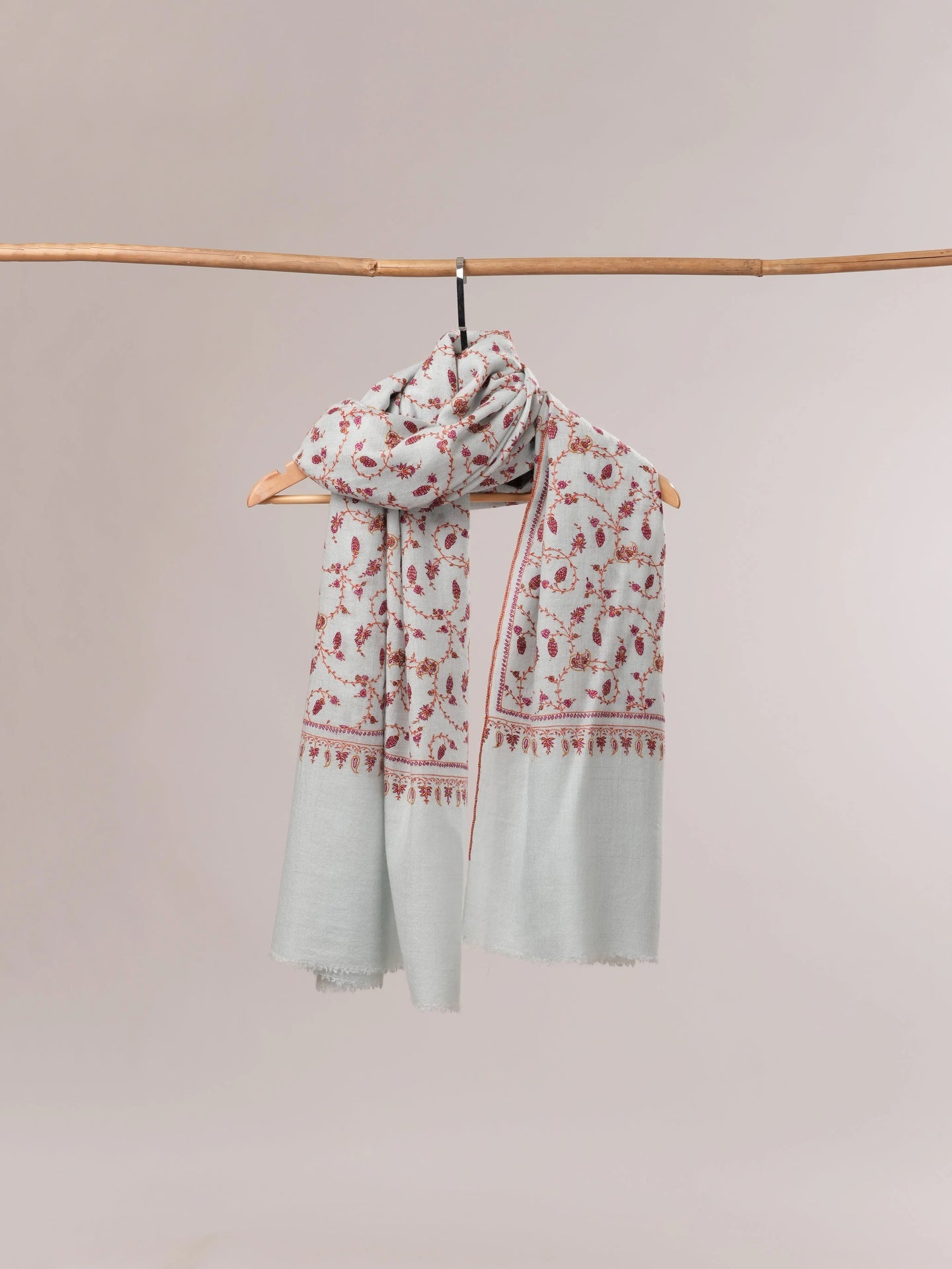 Baby Blue Authentic Pashmina Shawl with Floral Hand Embroidery Shahkaar.com