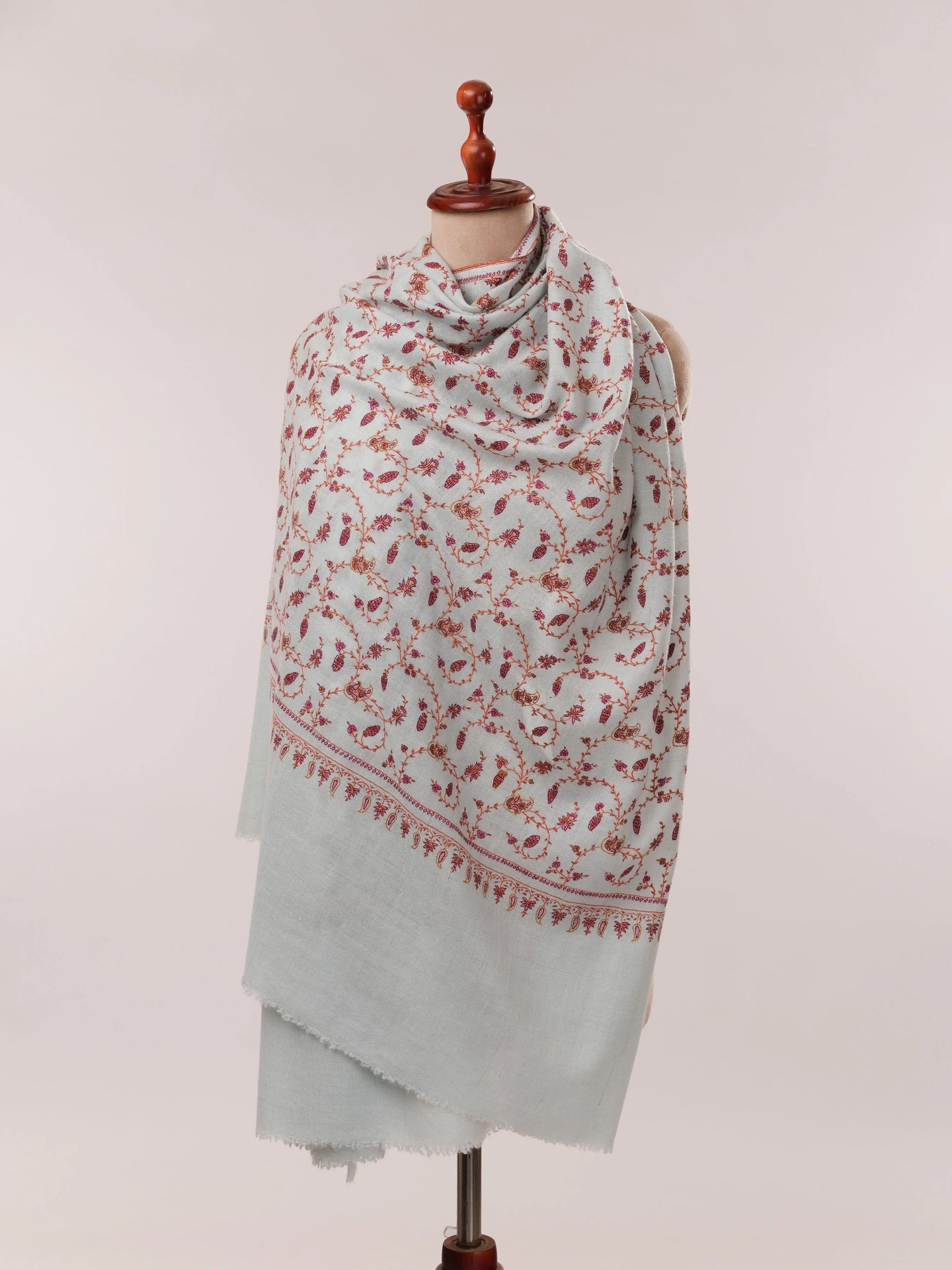 Baby Blue Authentic Pashmina Shawl with Floral Hand Embroidery Shahkaar.com