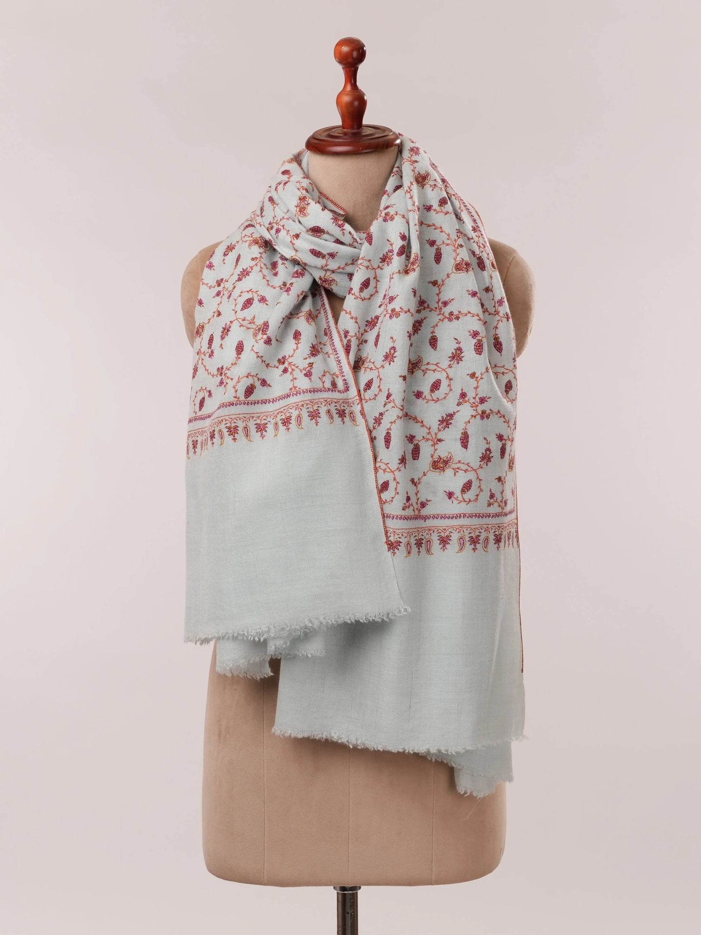 Baby Blue Authentic Pashmina Shawl with Floral Hand Embroidery Shahkaar.com