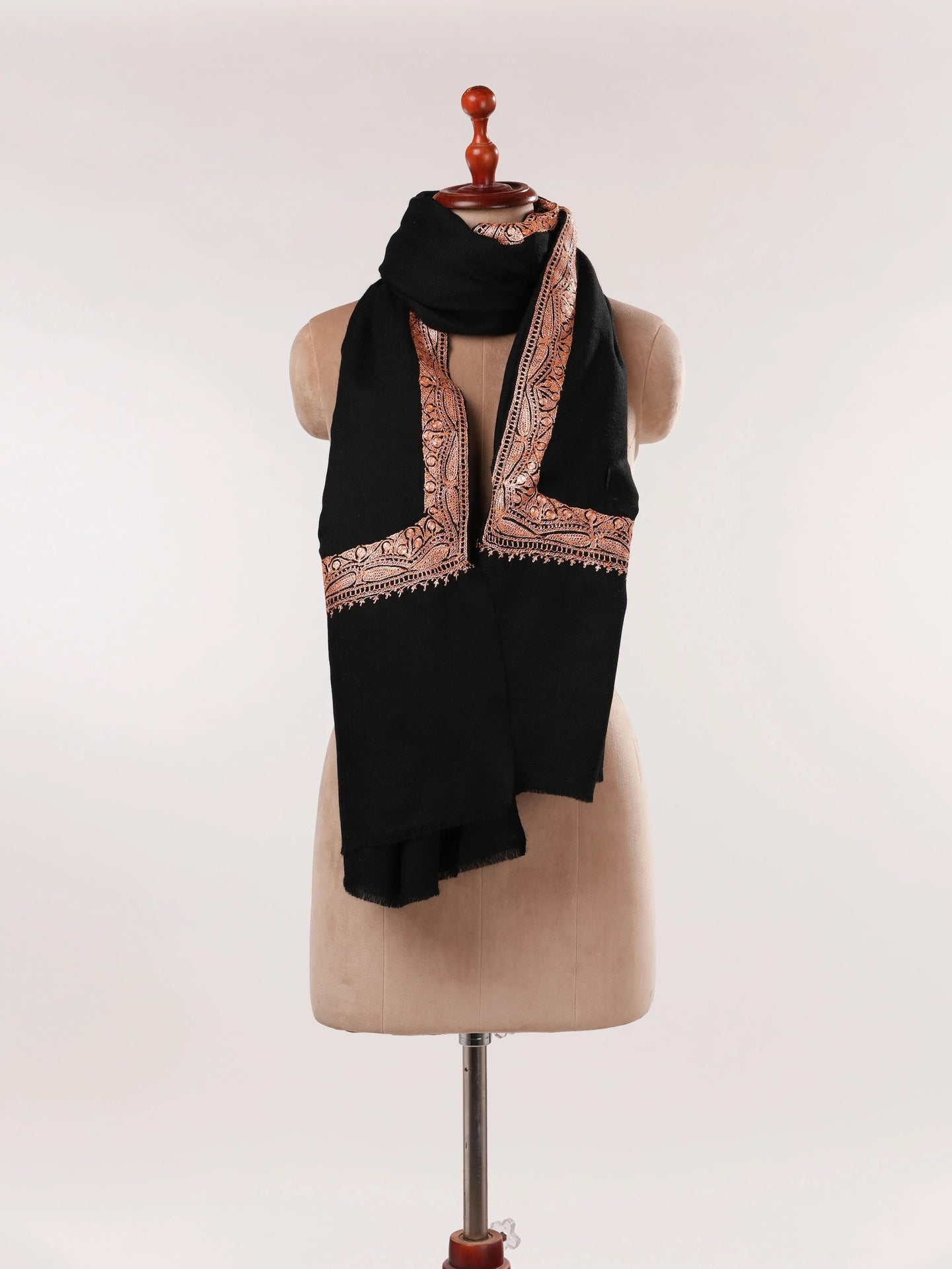 Hand Tilla Embroidery Black Pure Wool Soft Shawl Shahkaar.com