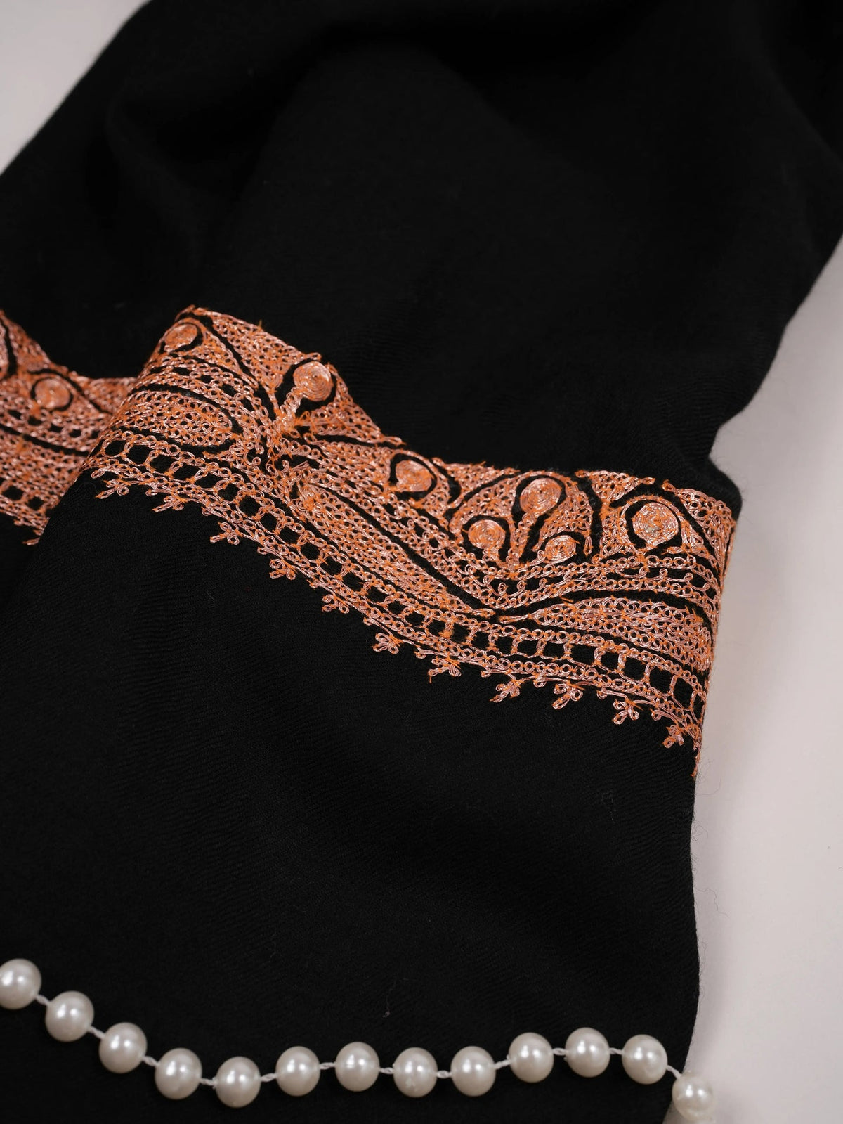 Hand Tilla Embroidery Black Pure Wool Soft Shawl Shahkaar.com