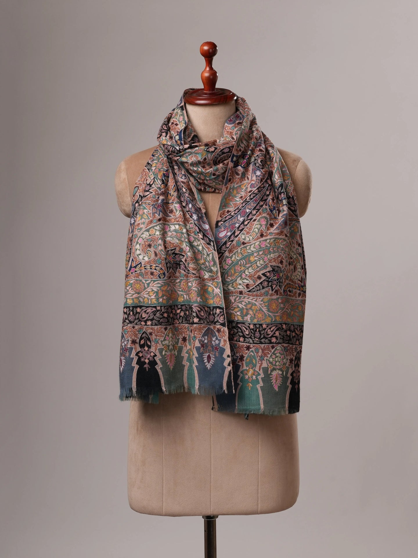 Handpainted Baby Soft Cashmere Scarf with Hook Hand Embroidery Shahkaar