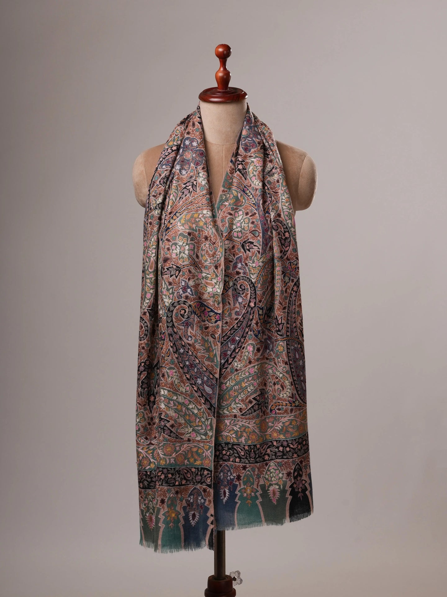 Handpainted Baby Soft Cashmere Scarf with Hook Hand Embroidery Shahkaar