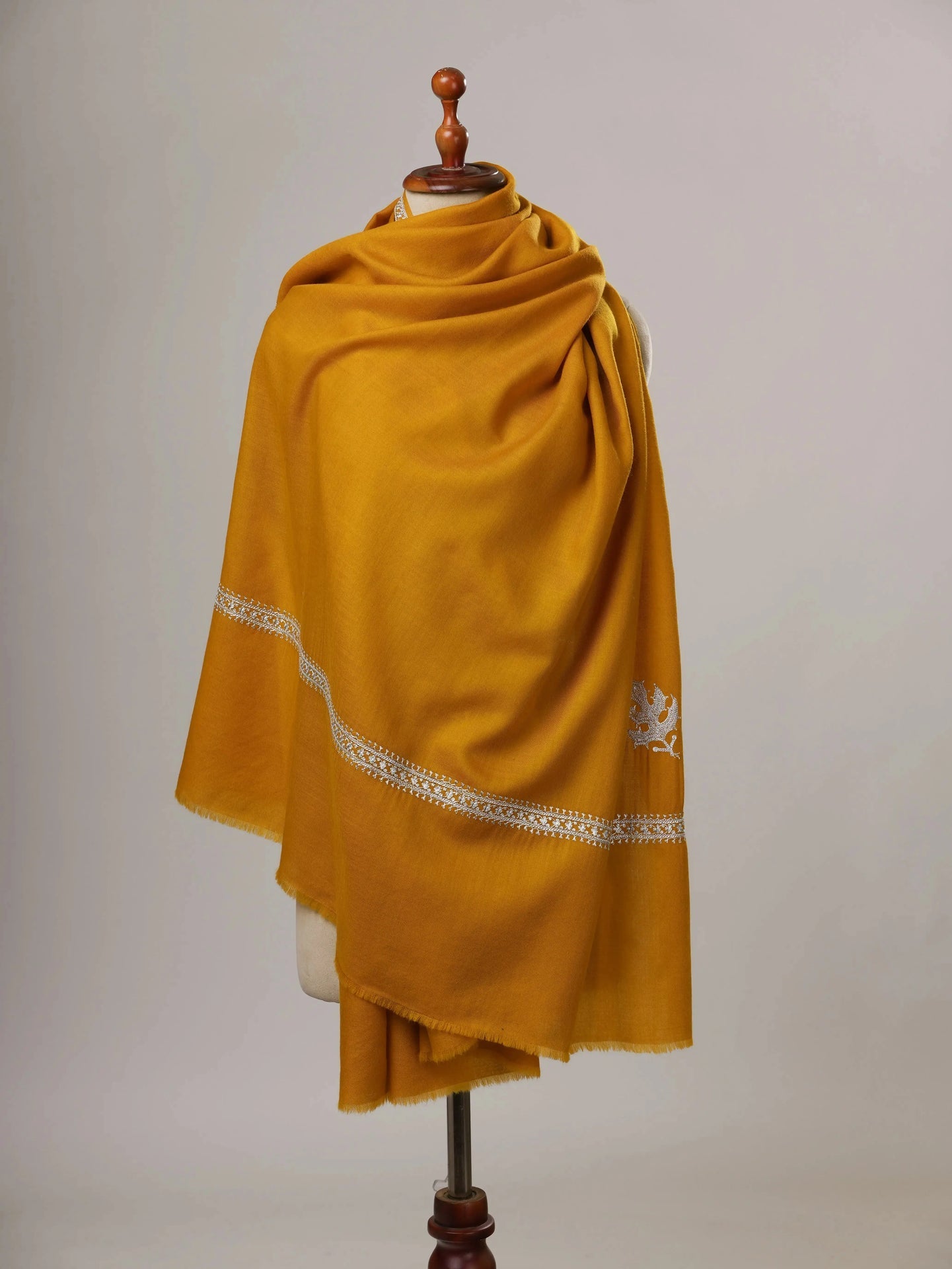 Mustard Hashia Tilla Hand Embroidered Fine Wool Shawl Shahkaar