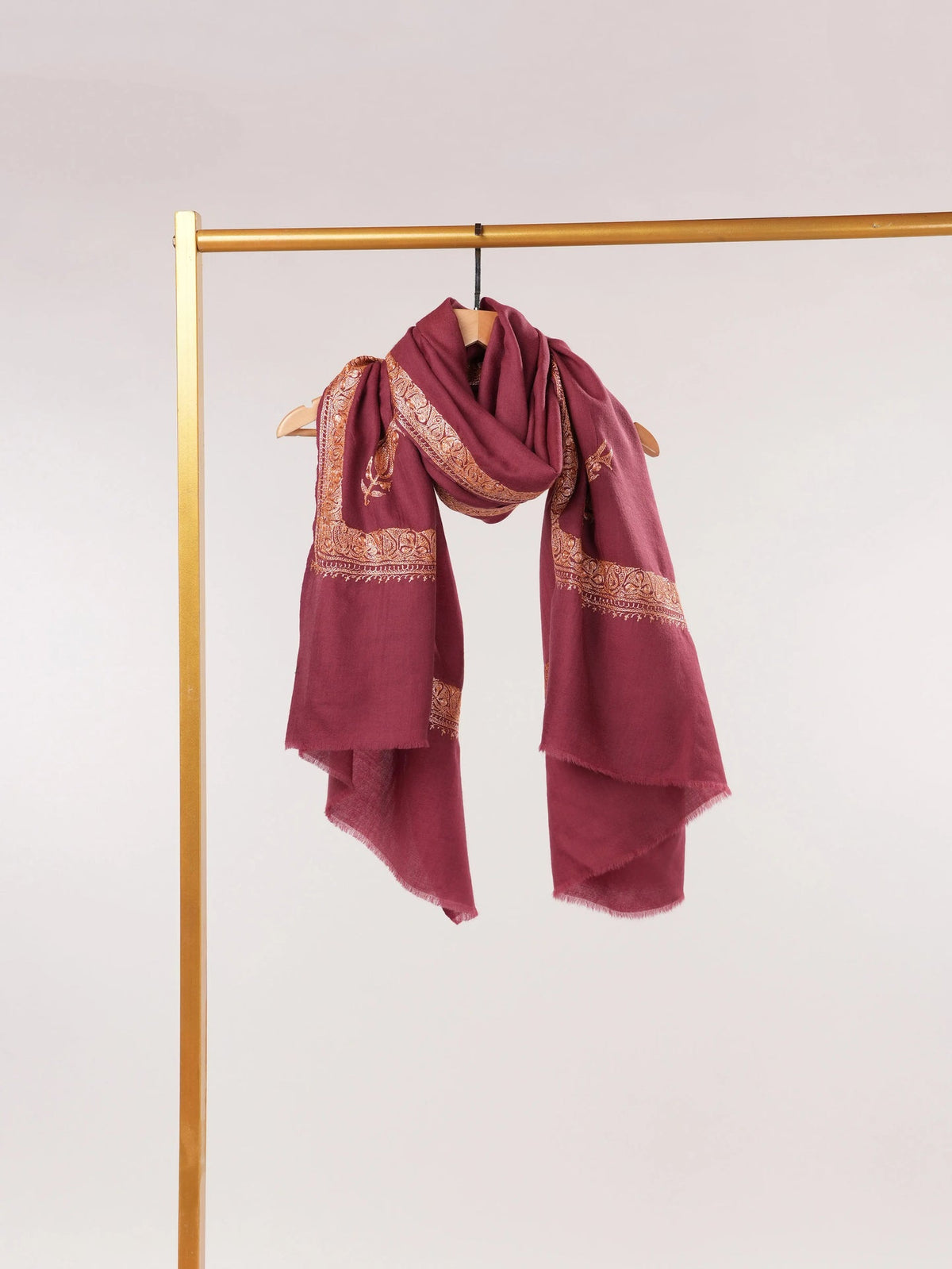 Hand Tilla Embroidery Dusty Rose Kashmiri Fine Wool Shawl Shahkaar.com