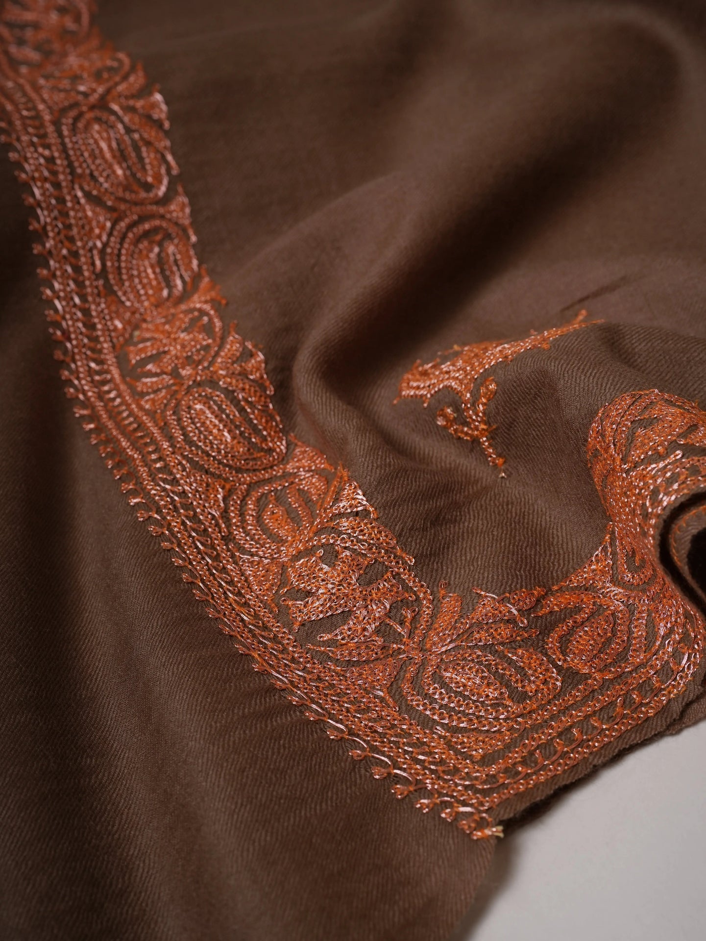 Toosh Color Hand Embroidered Neemdaur Tilla Fine Wool Shawl Shahkaar