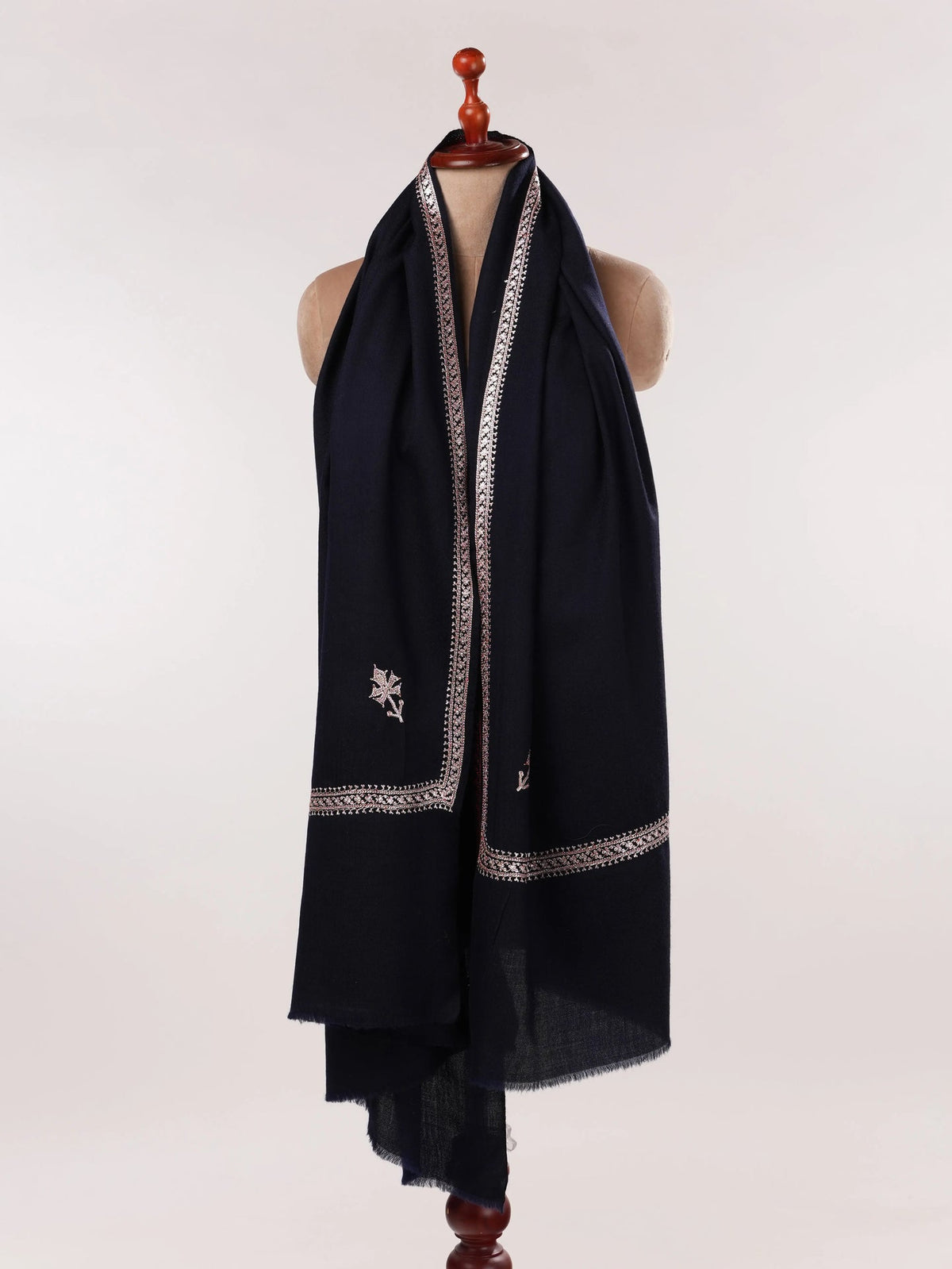 Baildar Hand Tilla Embroidered Dark Blue Authentic Fine Wool Shawl Shahkaar.com