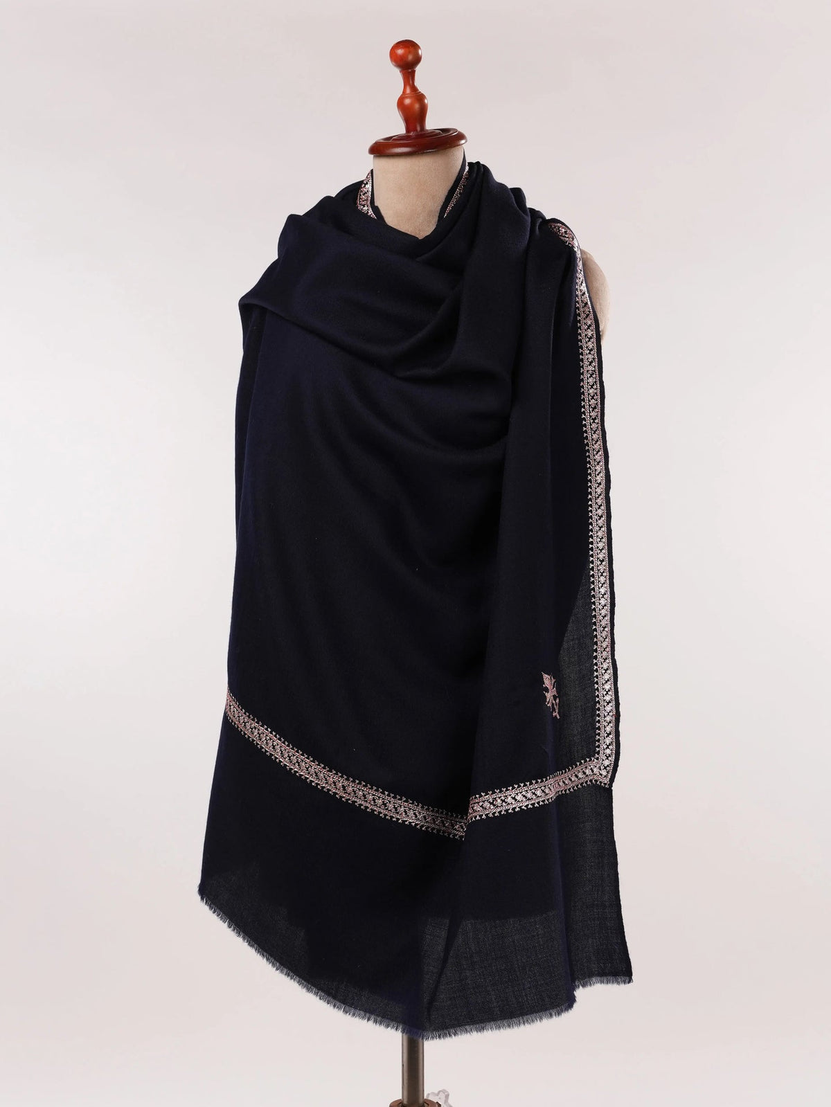Baildar Hand Tilla Embroidered Dark Blue Authentic Fine Wool Shawl Shahkaar.com