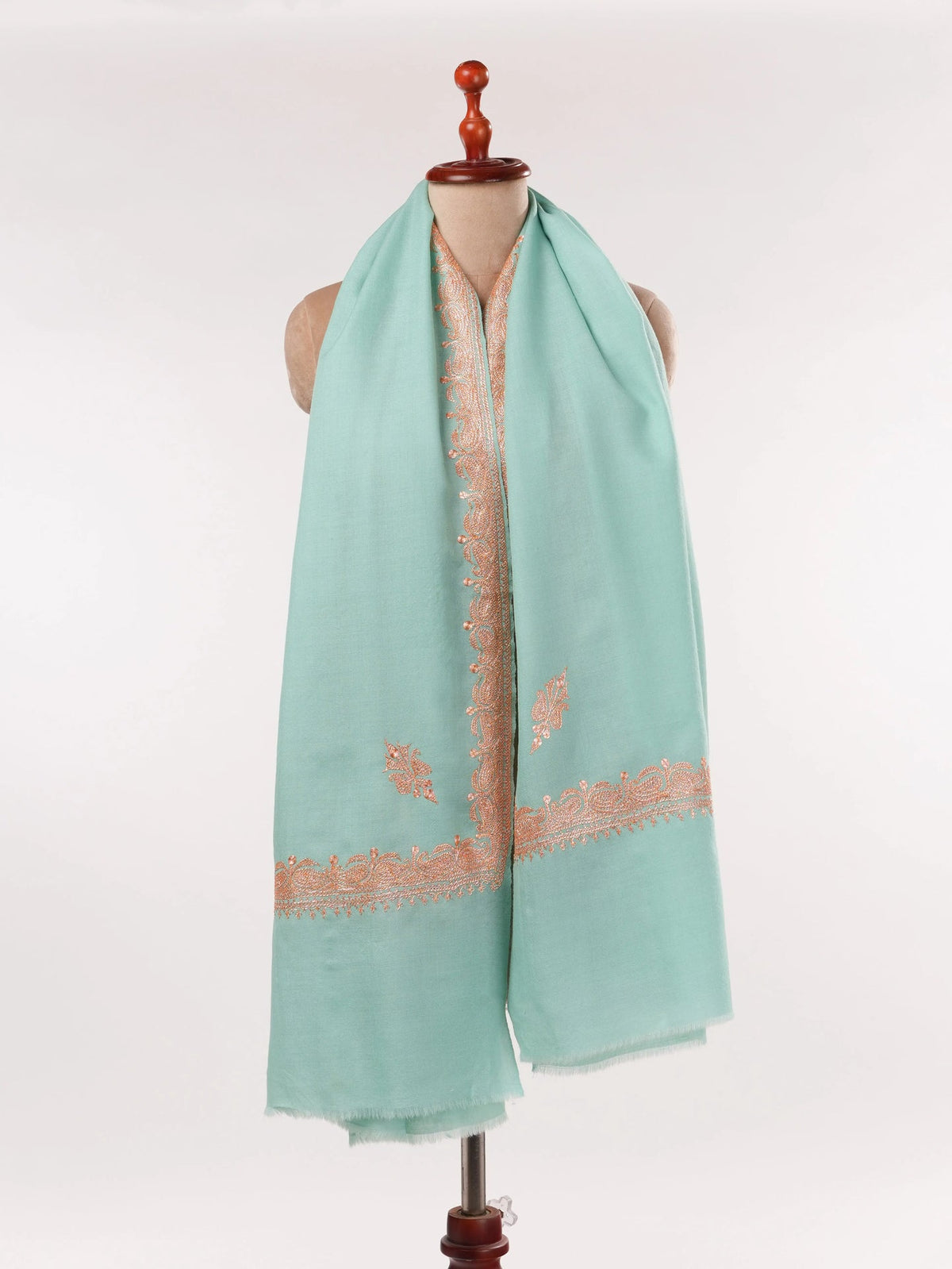 Sky Blue Fine Wool Shawl with Hand Tilla Hashidar Embroidery Shahkaar.com