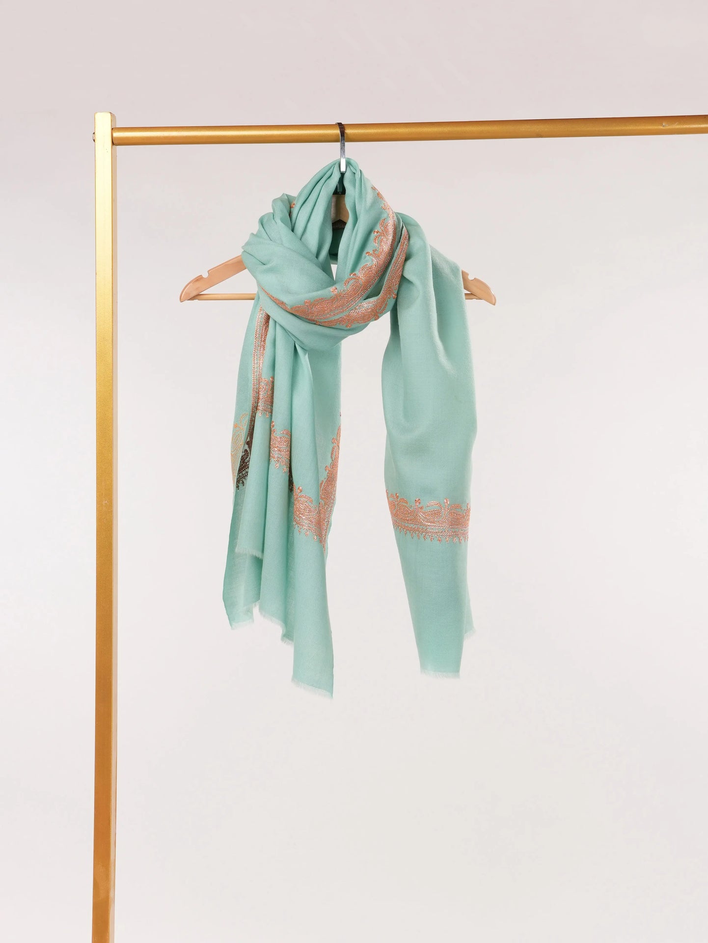 Sky Blue Fine Wool Shawl with Hand Tilla Hashidar Embroidery Shahkaar.com