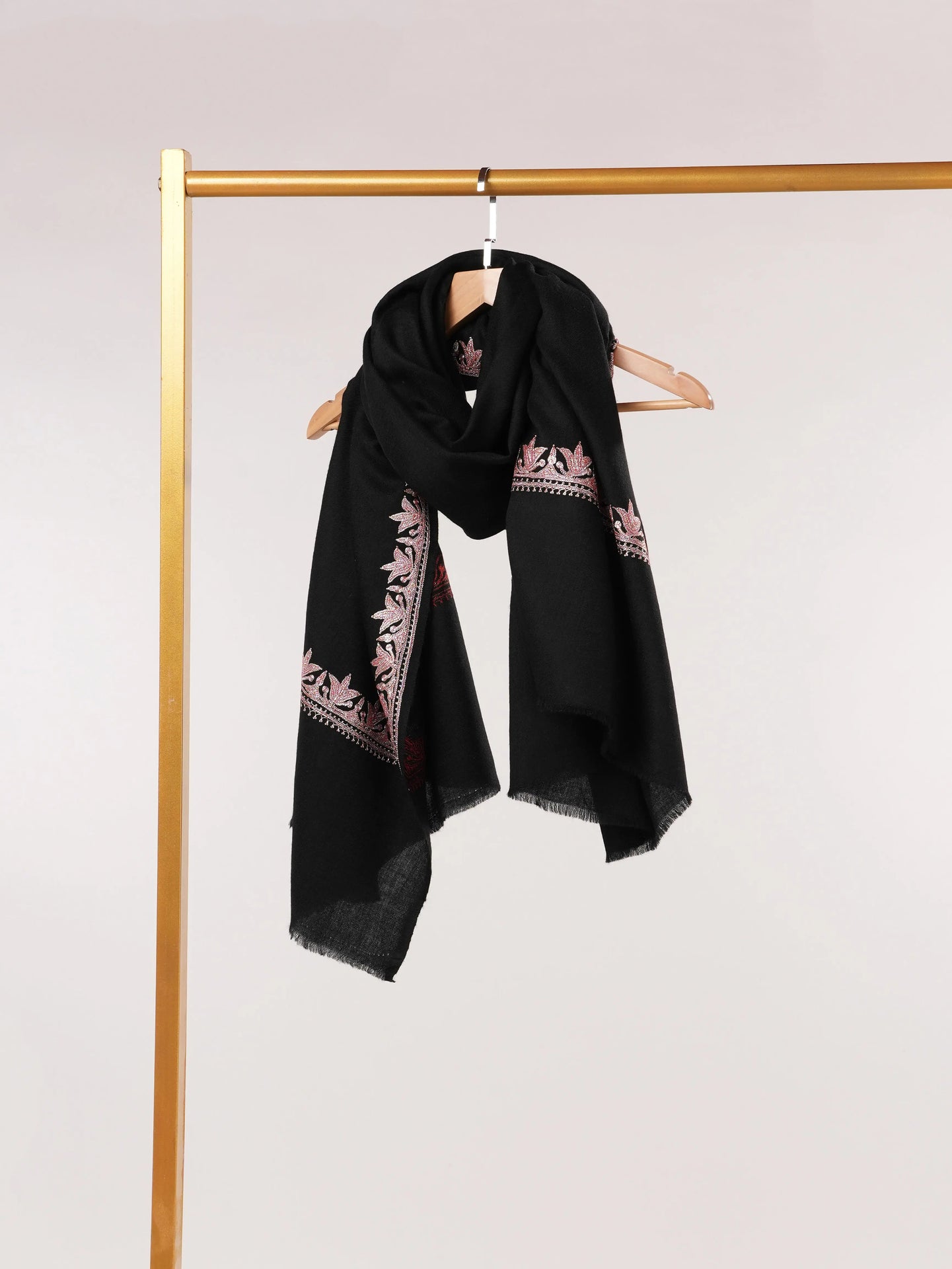 Black Fine Wool Shawl with Kashmiri Hand Tilla Neemdaur Embroidery Shahkaar.com