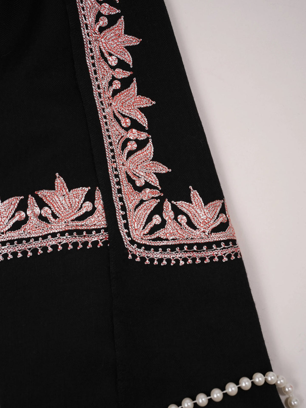 Black Fine Wool Shawl with Kashmiri Hand Tilla Neemdaur Embroidery Shahkaar.com