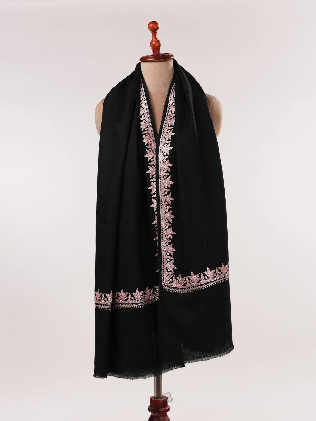 Black Fine Wool Shawl with Kashmiri Hand Tilla Neemdaur Embroidery Shahkaar.com