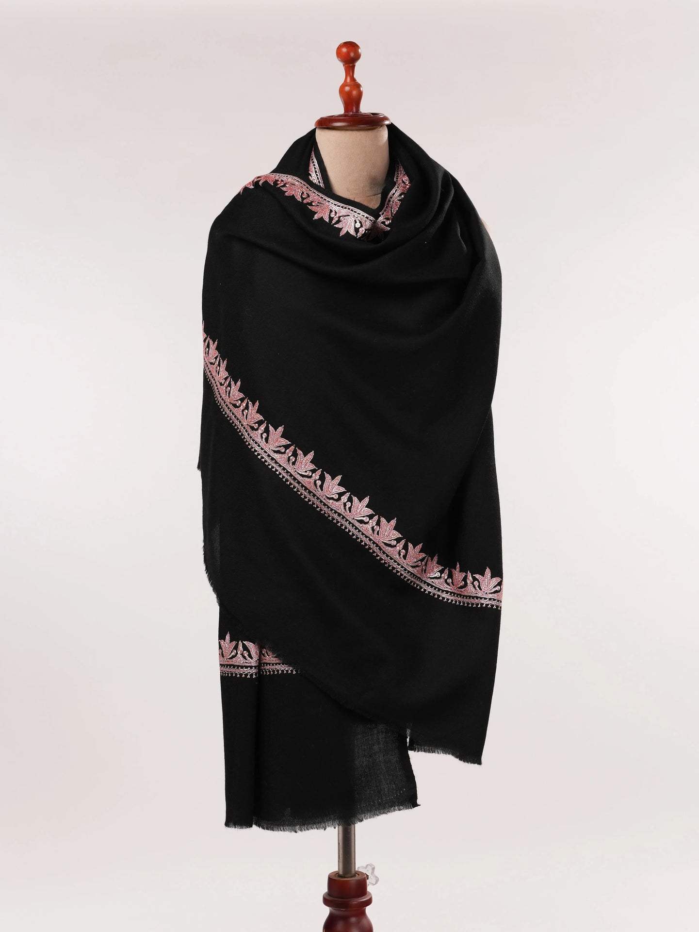 Black Fine Wool Shawl with Kashmiri Hand Tilla Neemdaur Embroidery Shahkaar.com