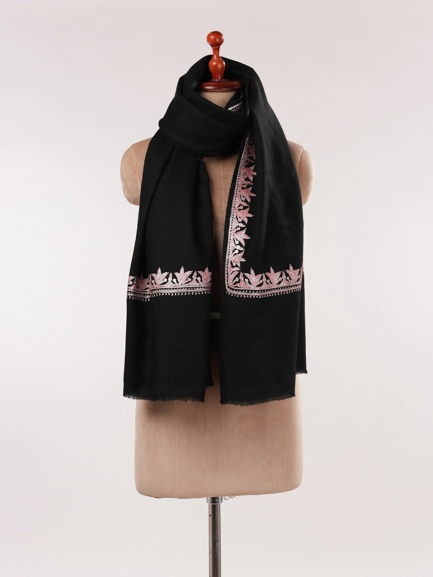 Black Fine Wool Shawl with Kashmiri Hand Tilla Neemdaur Embroidery Shahkaar.com
