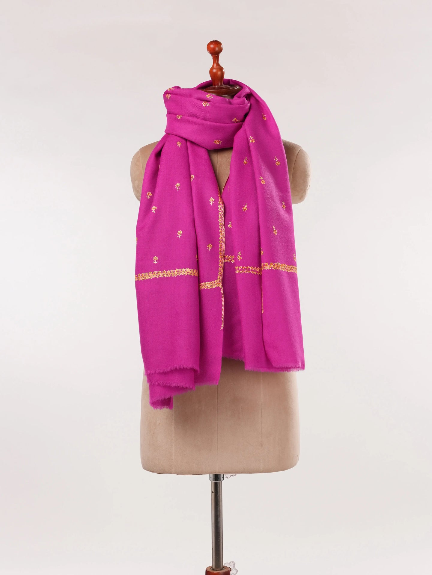 Pure Rani Pink Fine Wool Shawl with Buteh Hand Sozni Embroidery Shahkaar.com