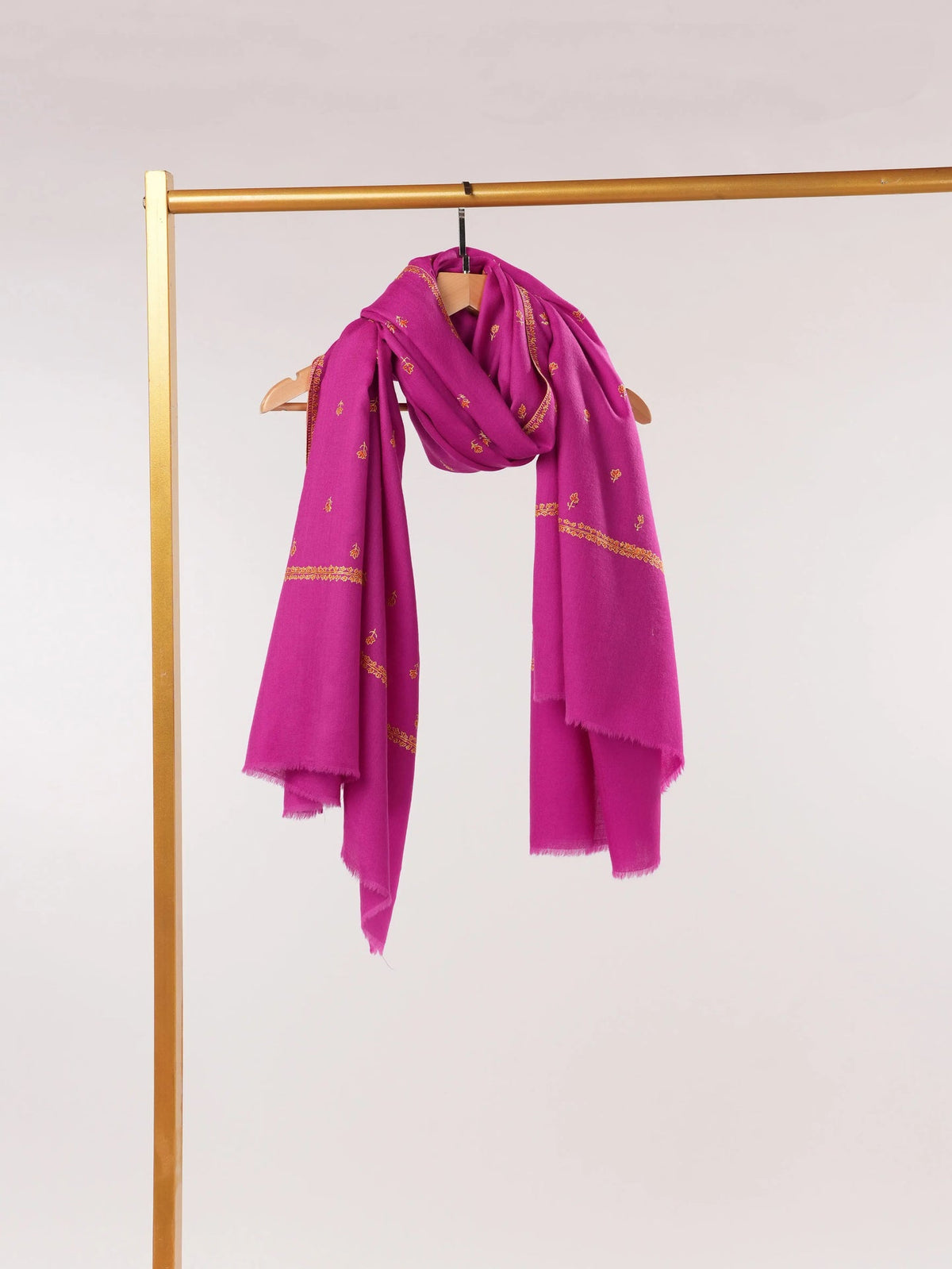 Pure Rani Pink Fine Wool Shawl with Buteh Hand Sozni Embroidery Shahkaar.com