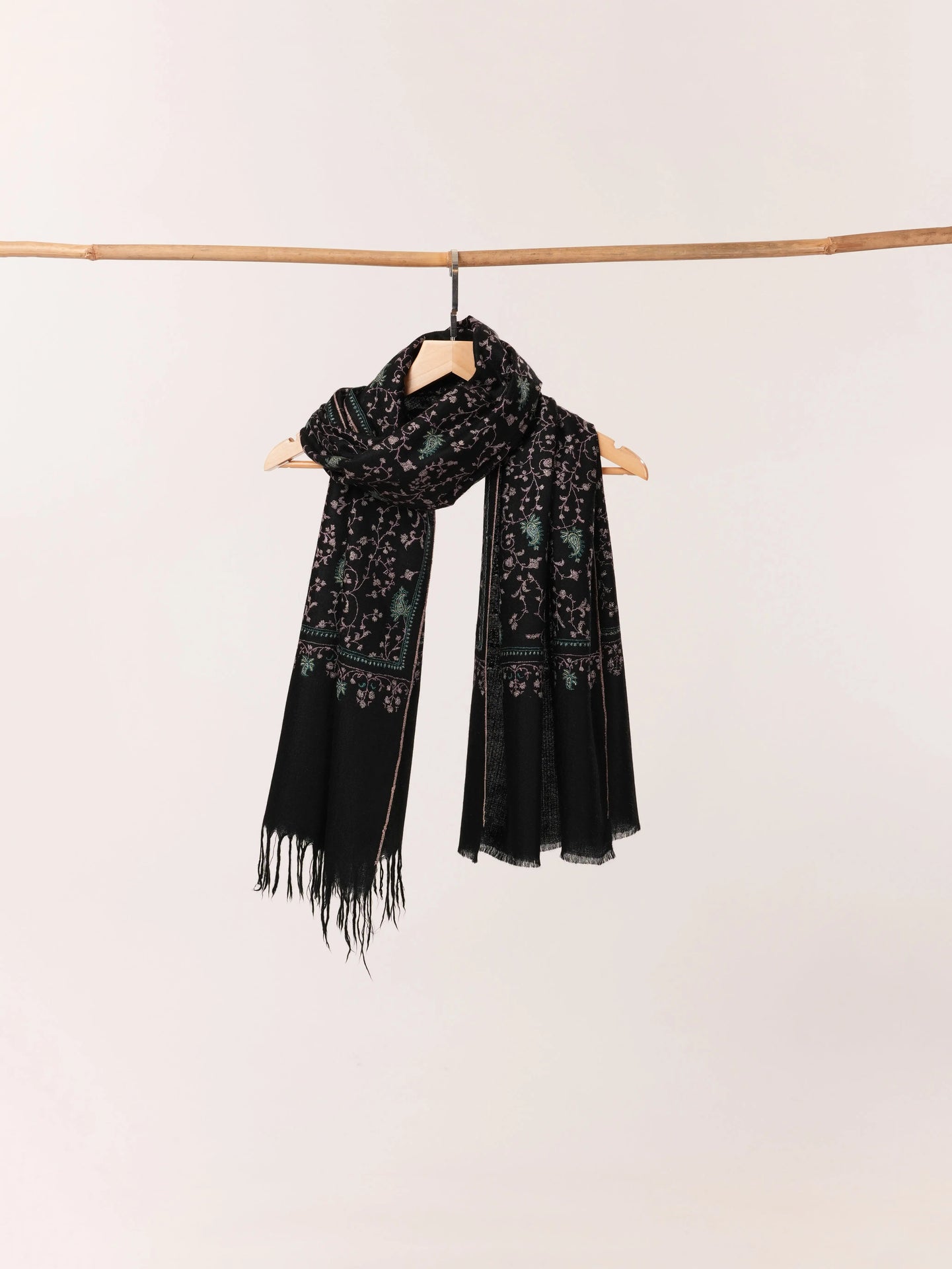 Black Scarf with Jali Hand Embroidery on Handwoven Cashmere Shahkaar.com