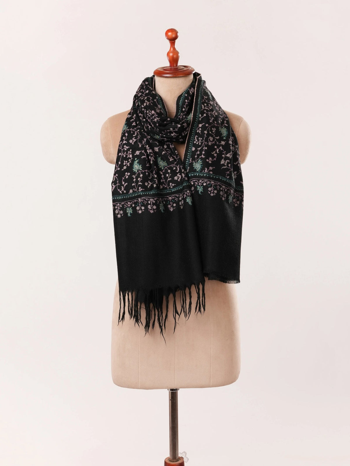 Black Scarf with Jali Hand Embroidery on Handwoven Cashmere Shahkaar.com