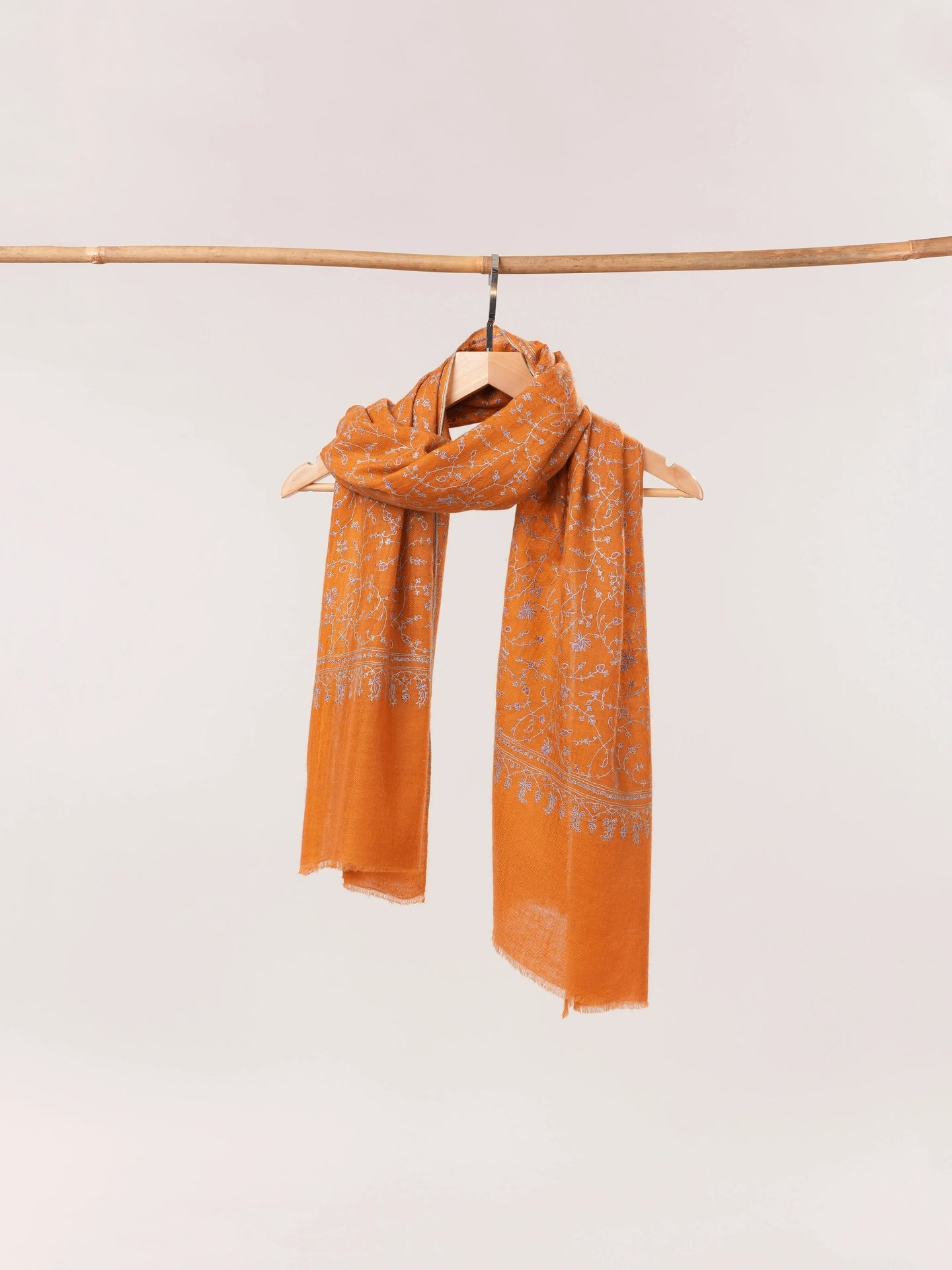 Orange Hand Embroidered Featherlight Cashmere Scarf Shahkaar.com