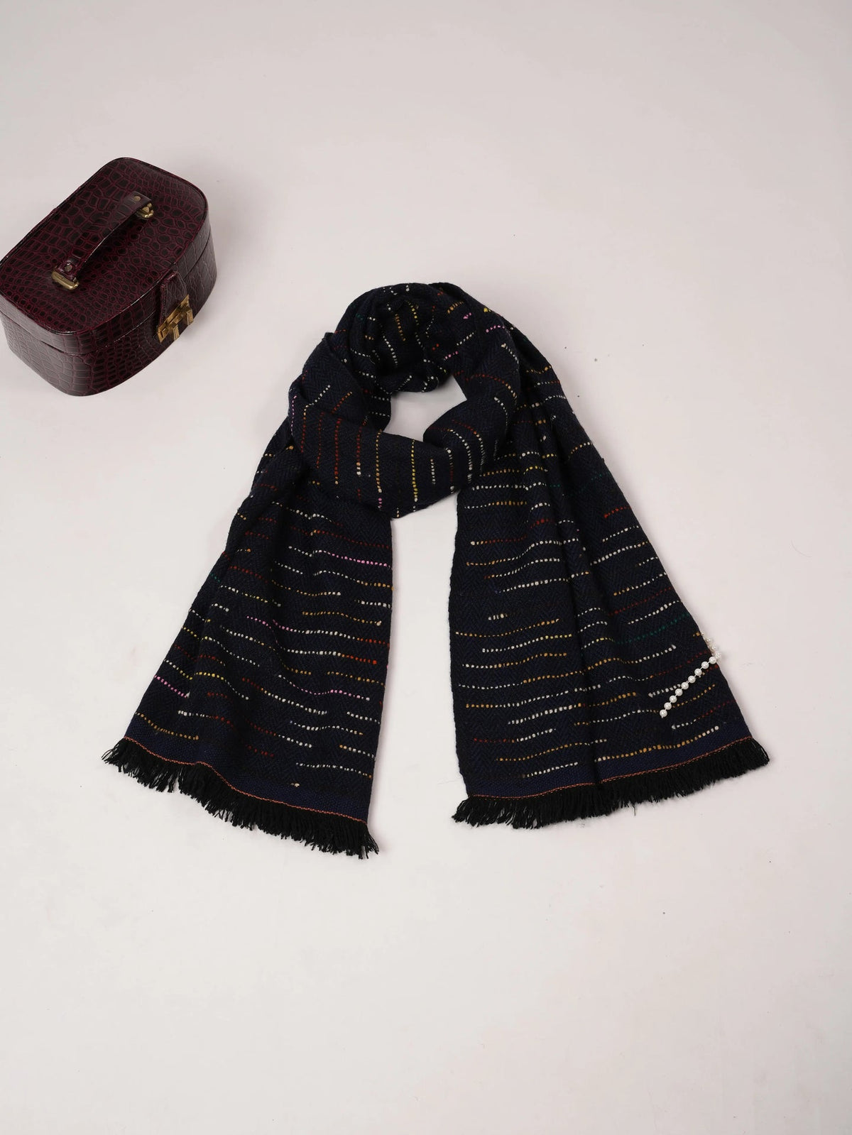 Handspun Navy Blue Thick Handwoven Authentic Cashmere Scarf