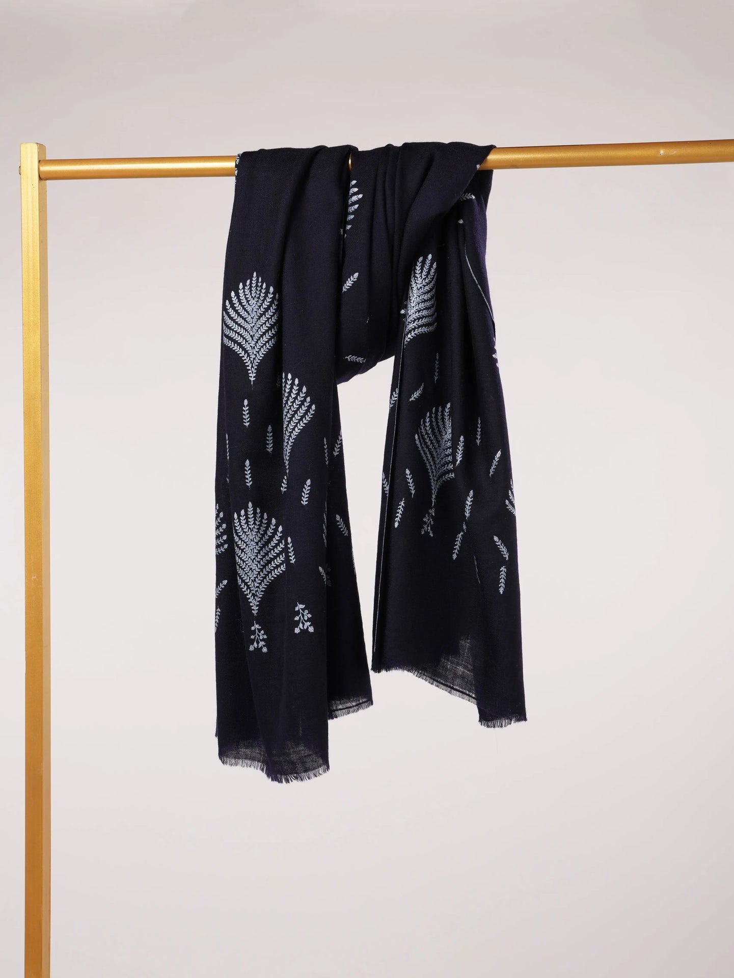 Hand Embroidered Dark Blue Kashmiri Handwoven Pashmina Shawl Shahkaar.com