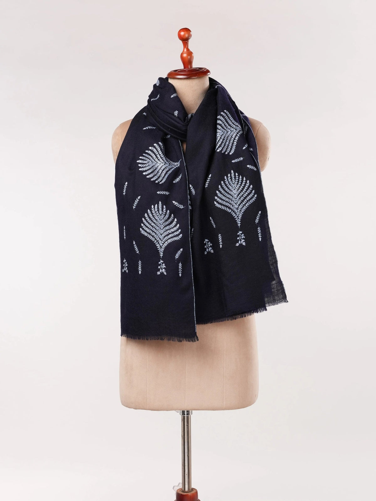 Hand Embroidered Dark Blue Kashmiri Handwoven Pashmina Shawl Shahkaar.com