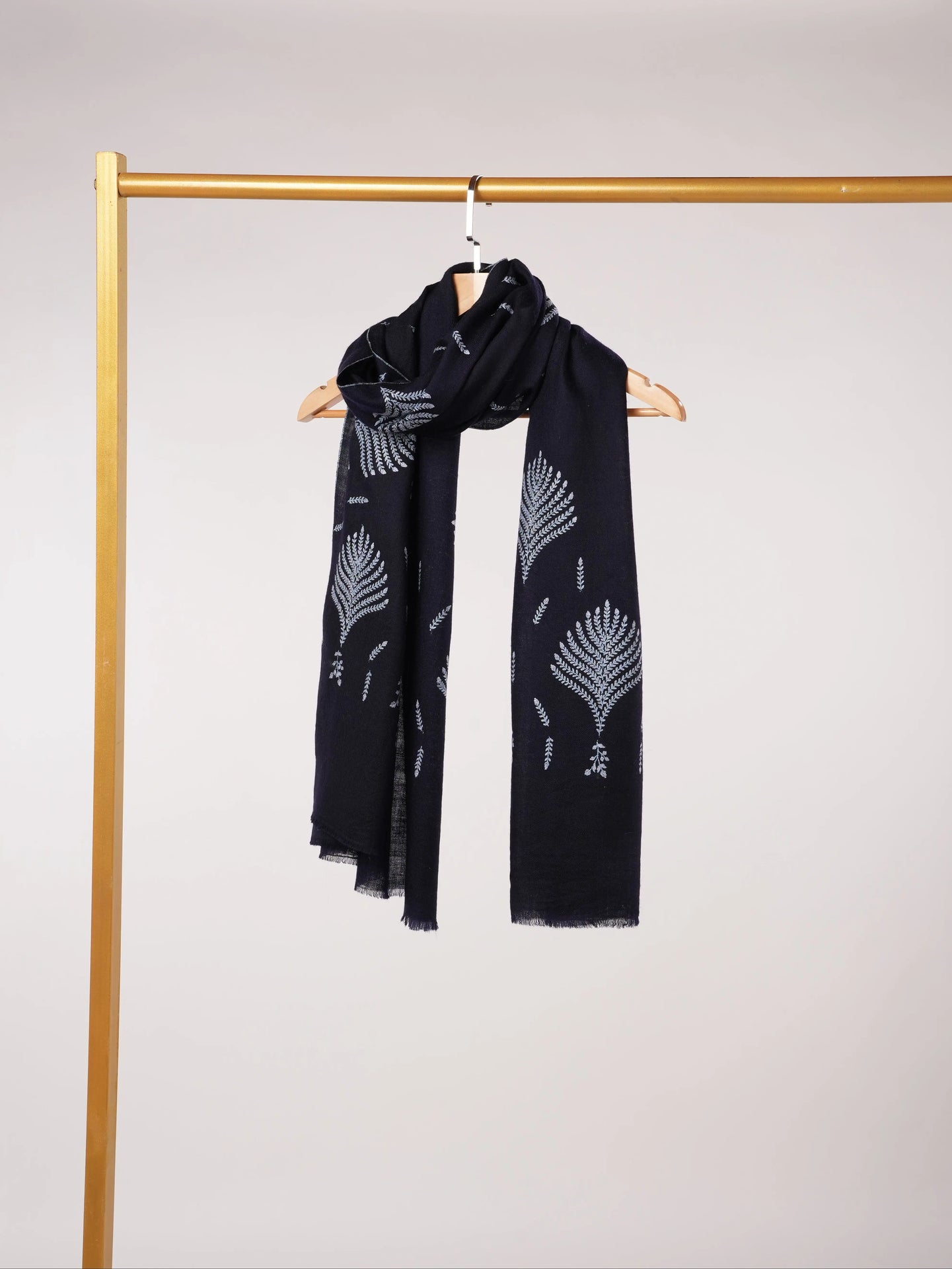 Hand Embroidered Dark Blue Kashmiri Handwoven Pashmina Shawl Shahkaar.com