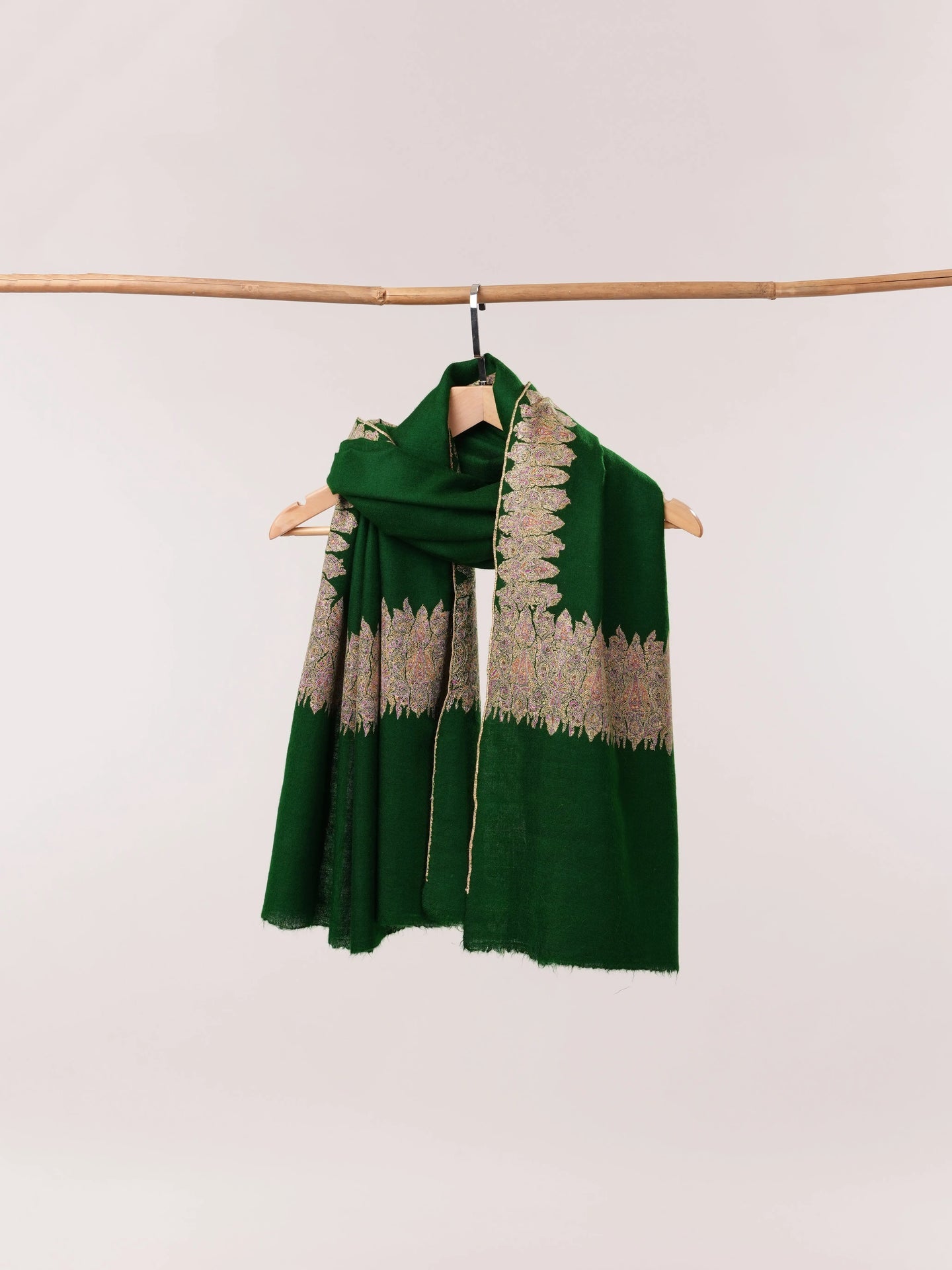 Emerald Green Handspun Daurdar Pure Pashmina Shawl Shahkaar.com