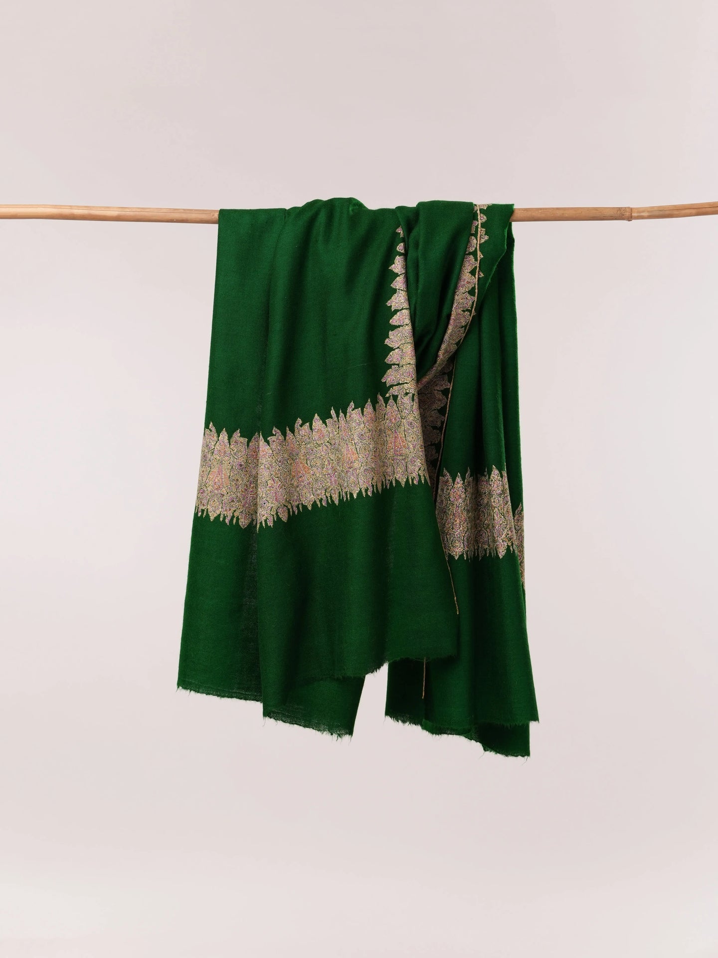 Emerald Green Handspun Daurdar Pure Pashmina Shawl Shahkaar.com